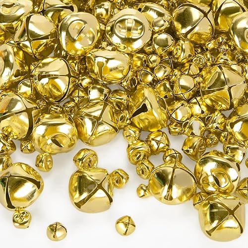 Shindel 250 cascabeles a granel, cascabeles para manualidades, coloridas campanas de Navidad, 4 tamaños surtidos para manualidades, Navidad,