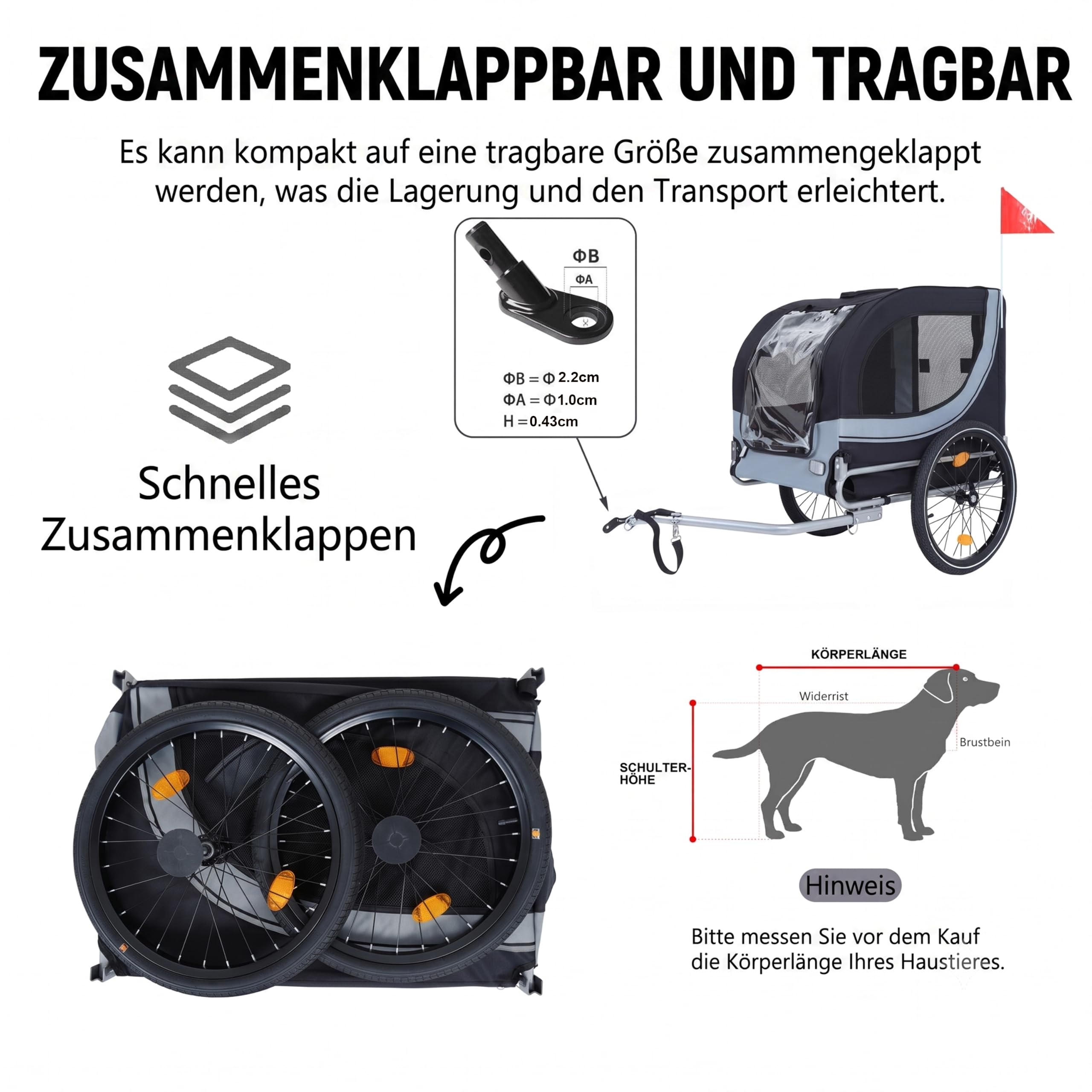 Hundeanhänger Fahrrad XL, Faltbarer Hundefahrradanhänger mit 20" Luftreifen, robuste Oxford Belüftungsfenster, Stabiler Fahrrad Anhänger mit Sicherheitsdrehkupplung, Blau