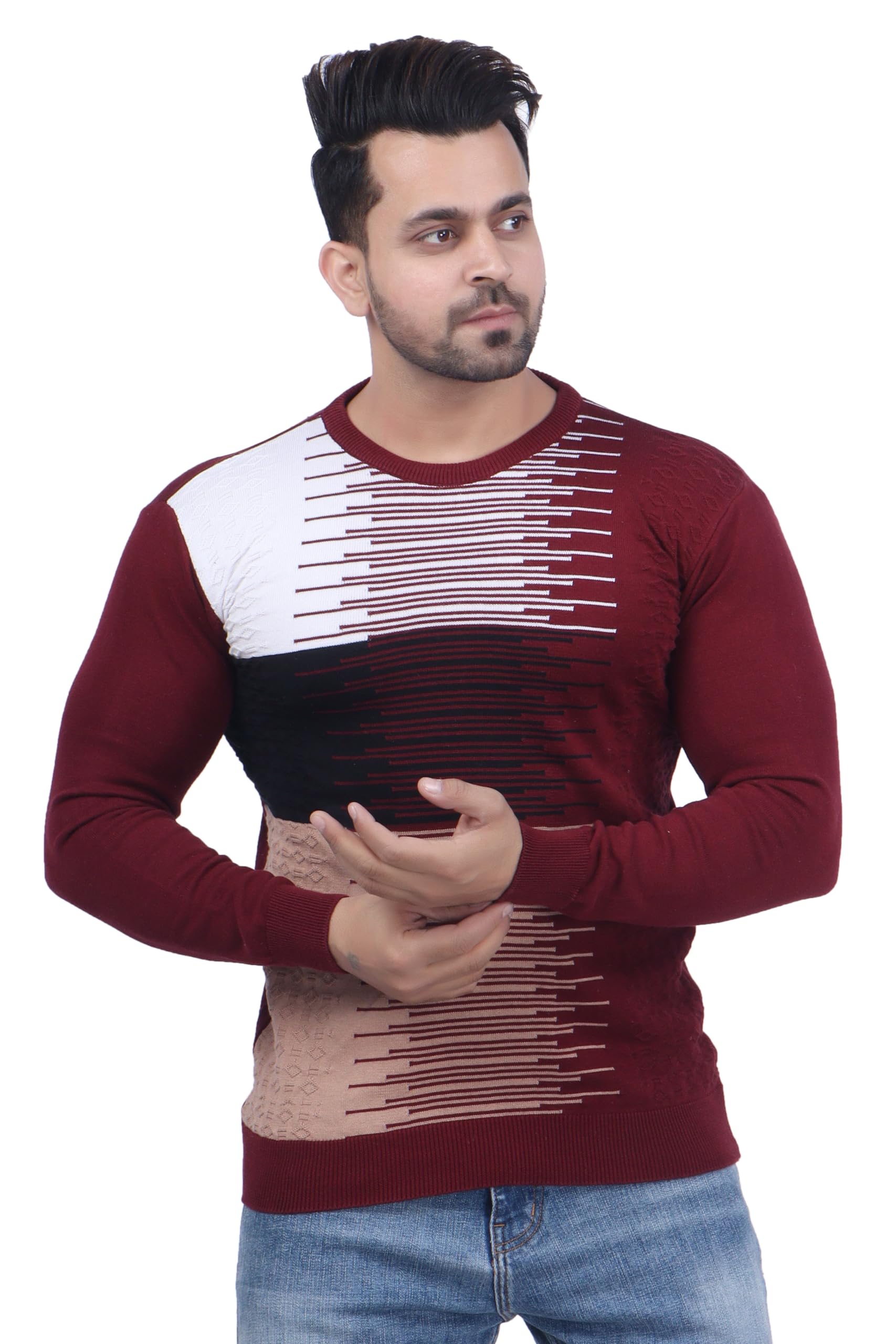 feverfew Mens Stylish Soft Sweater | Men's Sweater | Casual wear Sweater for Men | Full Sleeves Sweater | Colorblock Round Neck Sweater-picture-22