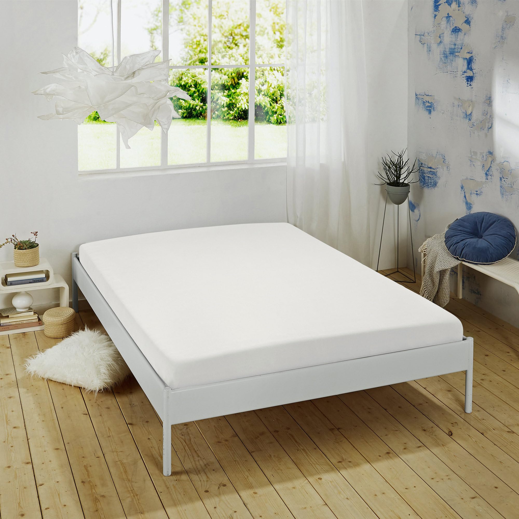 Erwin Müller Spannbettlaken, Spannbetttuch Bayreuth, Multi-Stretch-Jersey weiß Größe 140x200 cm - 160x200 cm - strapazierfähig, passformbeständig, mit Rundumgummi