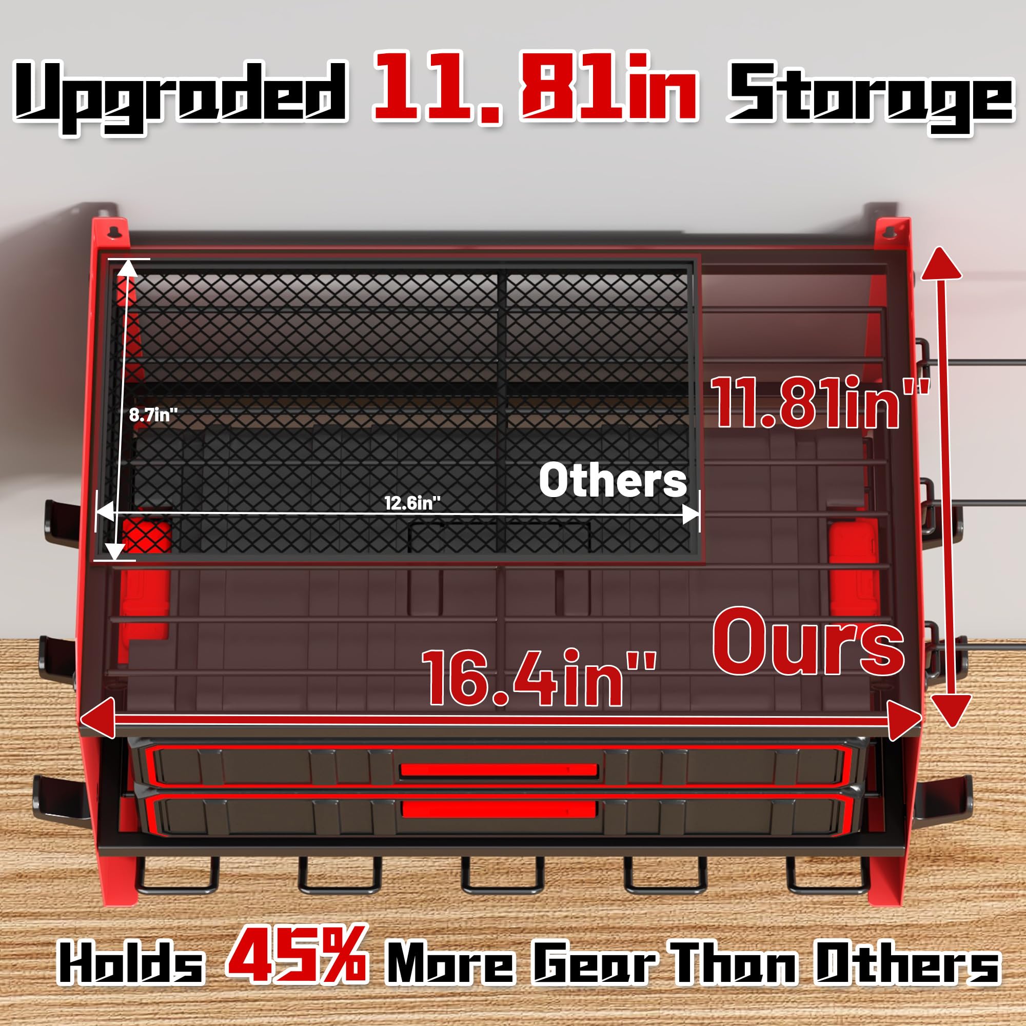 Wide Power Tool Organizer Wall Mount with Charging Station 3 Layer Adjustable Heavy Duty Tool Storage Rack 4 — view 2