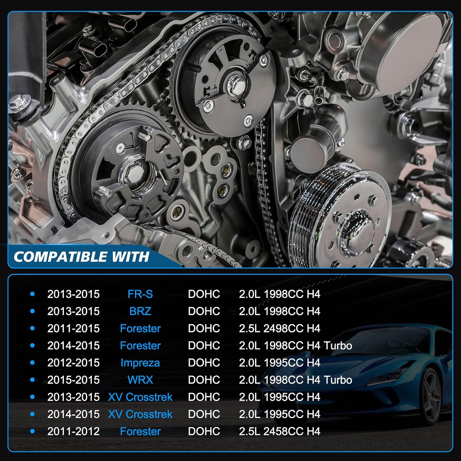 Engine Timing Chain Kit W/Timing Cam Sprockets Fits for 2013-2015 BRZ 2.0L, 2014-2015 Forester 2.0L, 2011-2015 Forester 2.5L, 2012-2015 Impreza 2.0L, 2015 WRX 2.0L, 2013-2015 XV Crosstrek 2.0L