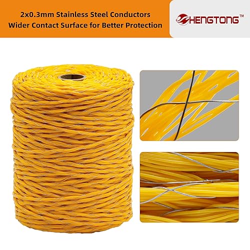 Miniatura 3 de Valla eléctrica de polietileno trenzado de 656 pies 656.2 ft, 2 conductores de acero inoxidable de 0.012 in, valla eléctrica de polietileno trenzado