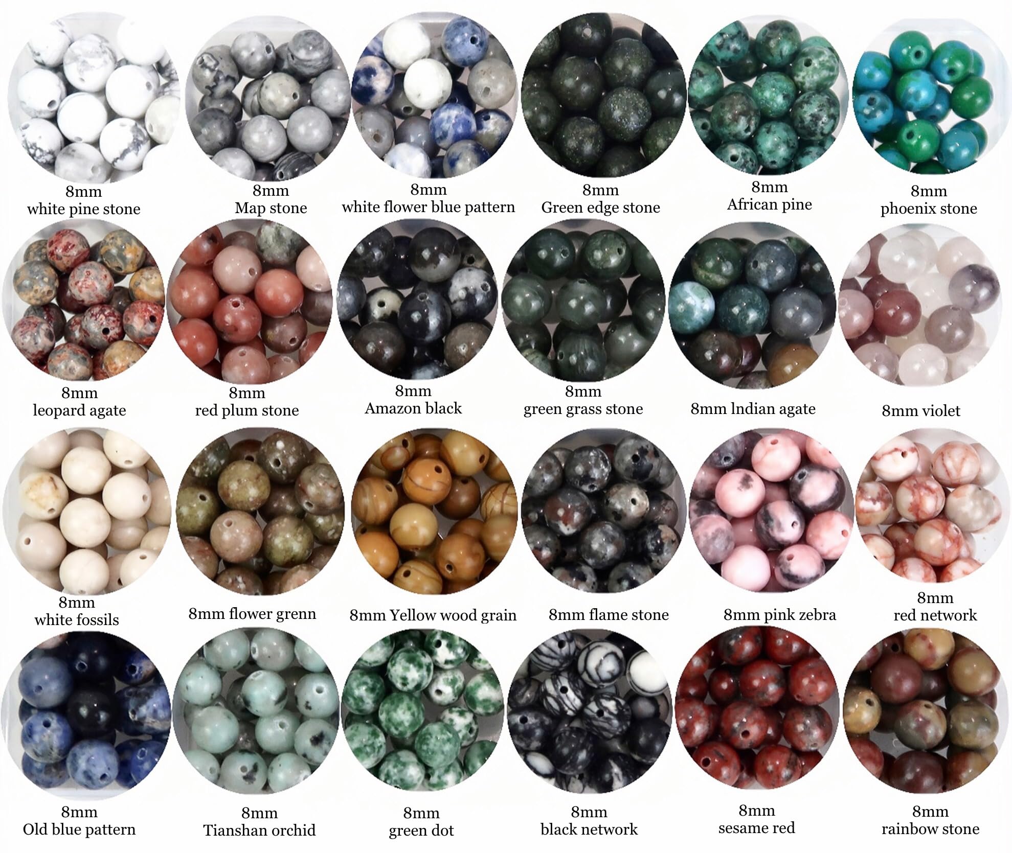 Lot de 500 perles rondes naturelles de 8 mm, pierre d'énergie en cristal Multiolor, accessoires en pierre précieuse en vrac, taille du trou de 1 mm, perles lisses pour la fabrication de