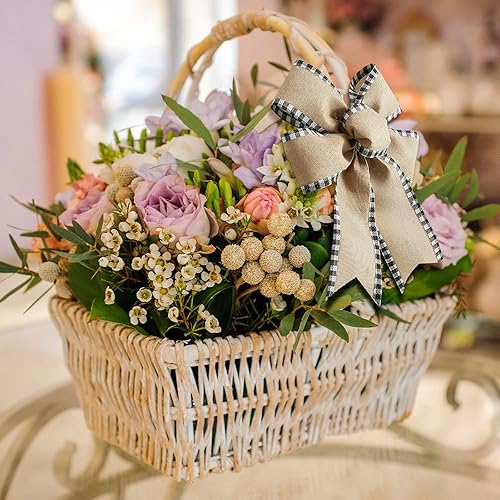 Miniatura 6 de 6 Rolls Wired Edge Ribbons 2.5 Inches x 24 Yards Burlap Ribbon Black and White Fabric Ribbons Plaid Stripe Craft Wired Ribbon Christmas Tree Ribbon