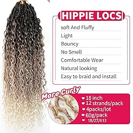 Goddess Locs Crochet Hair 18Inch Boho Faux Locs,Mix Blonde Crochet Locs With Curly Ends River Hippie Locs Bohemian Locs Crochet Hair 4Packs (1B/27/613, 18inch(Pack of 4))