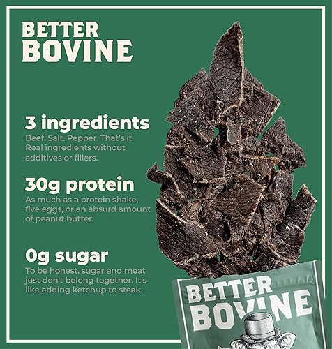 Miniatura 4 de BETTER BOVINE Carne seca extra magra alimentada con hierba, keto, paleo, baja en carbohidratos, alta proteína, sin gluten, sin azúcar, sin OMG, sin