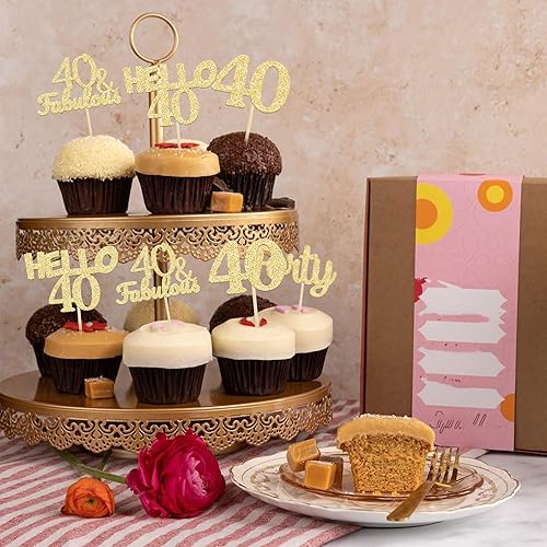Miniatura 85 de Gyufise 24 piezas de adornos dorados para cupcakes de 10.º cumpleaños con purpurina dorada de doble dígito Hello 10 Ten Cupcake Picks para fiesta