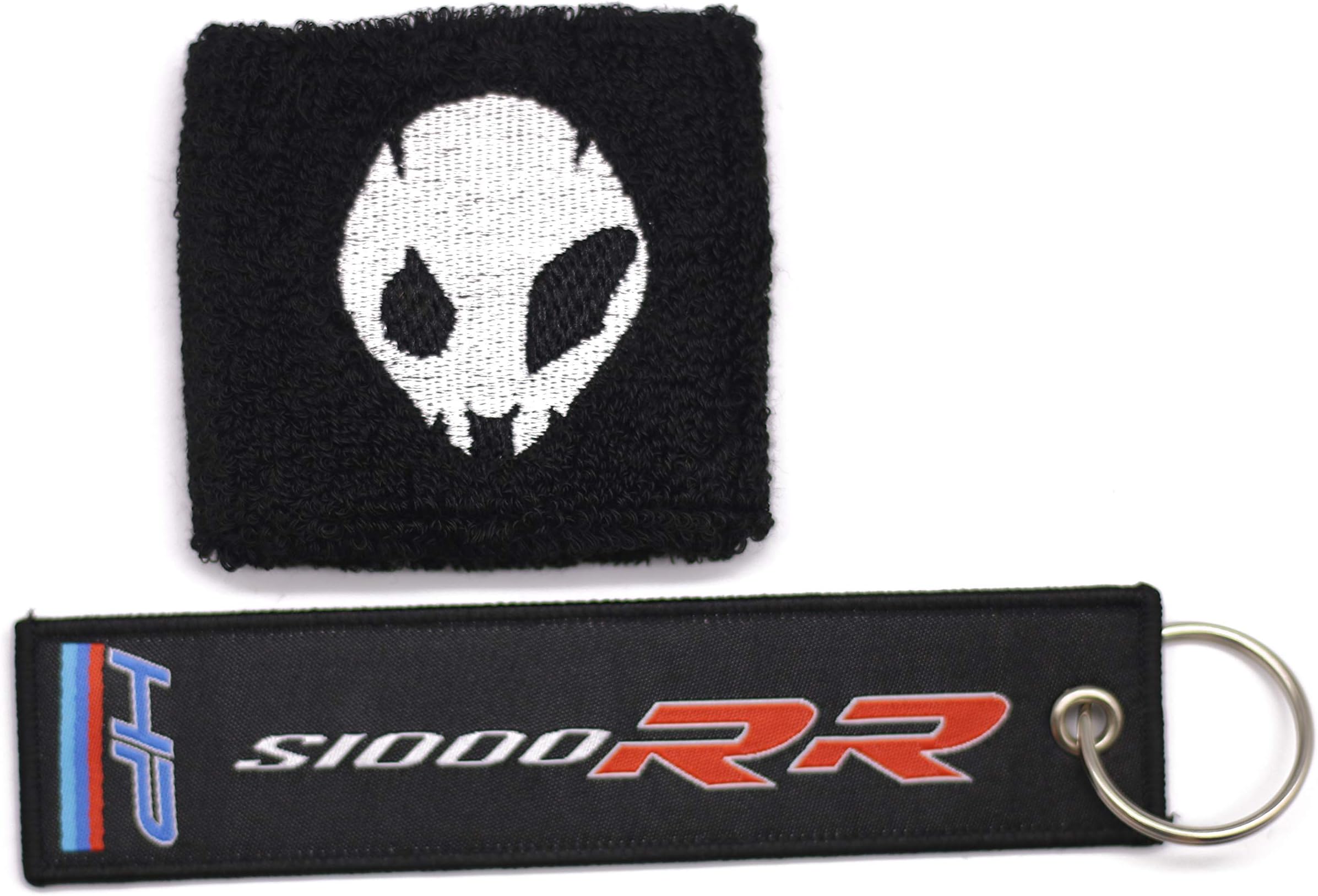 Moco Fairing Motorcycle Black Brake Fluid Cover Sock 1 x Large Alien Head Reservoir Sock + 1 x Keychain, S100RR Fluid Brake Reservoir Sock Cover for BMW S1000RR HP4 2009-2014,Alien-02