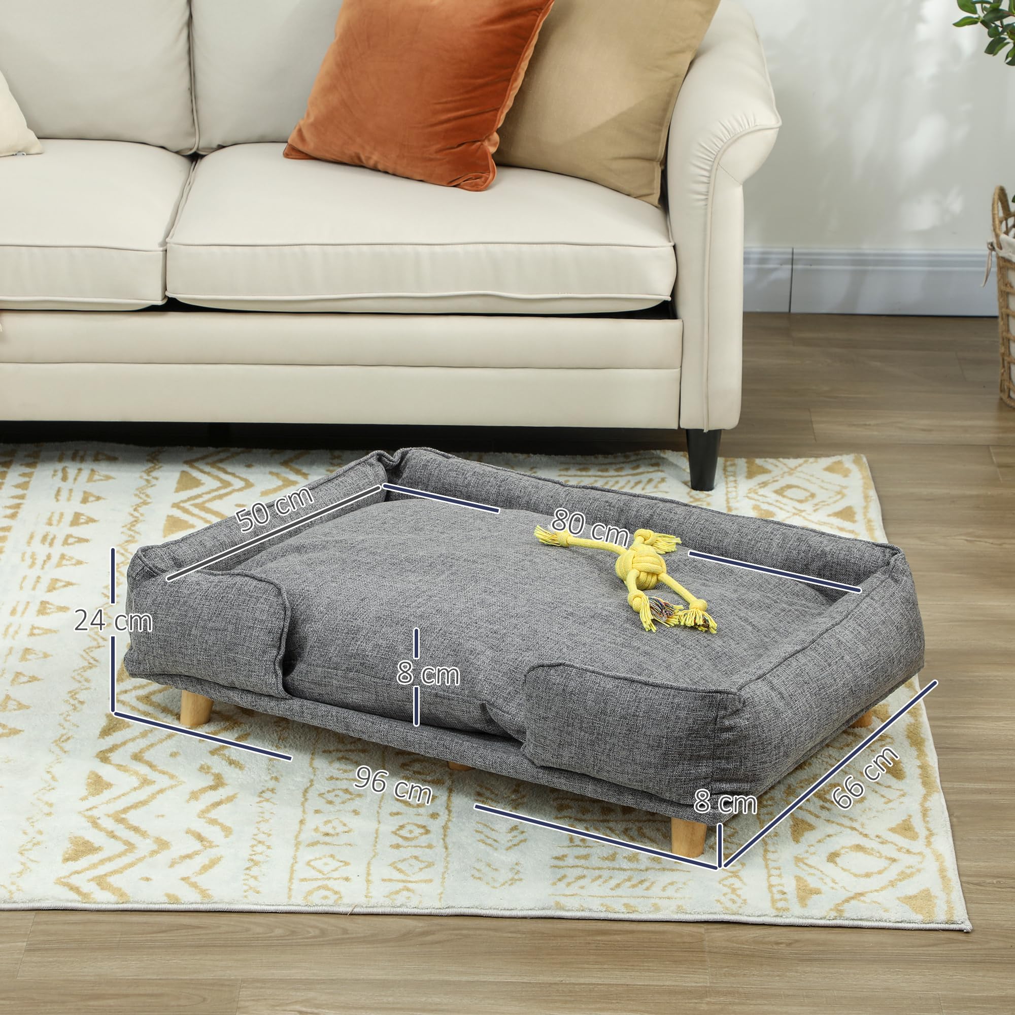 PawHut Divano per cani Poltrona per cani con schienale, gambe in legno Cuccia per cani con poliestere Divano per animali domestici Divano per gatti per cani di grossa taglia fino a 30 kg e 60 cm di