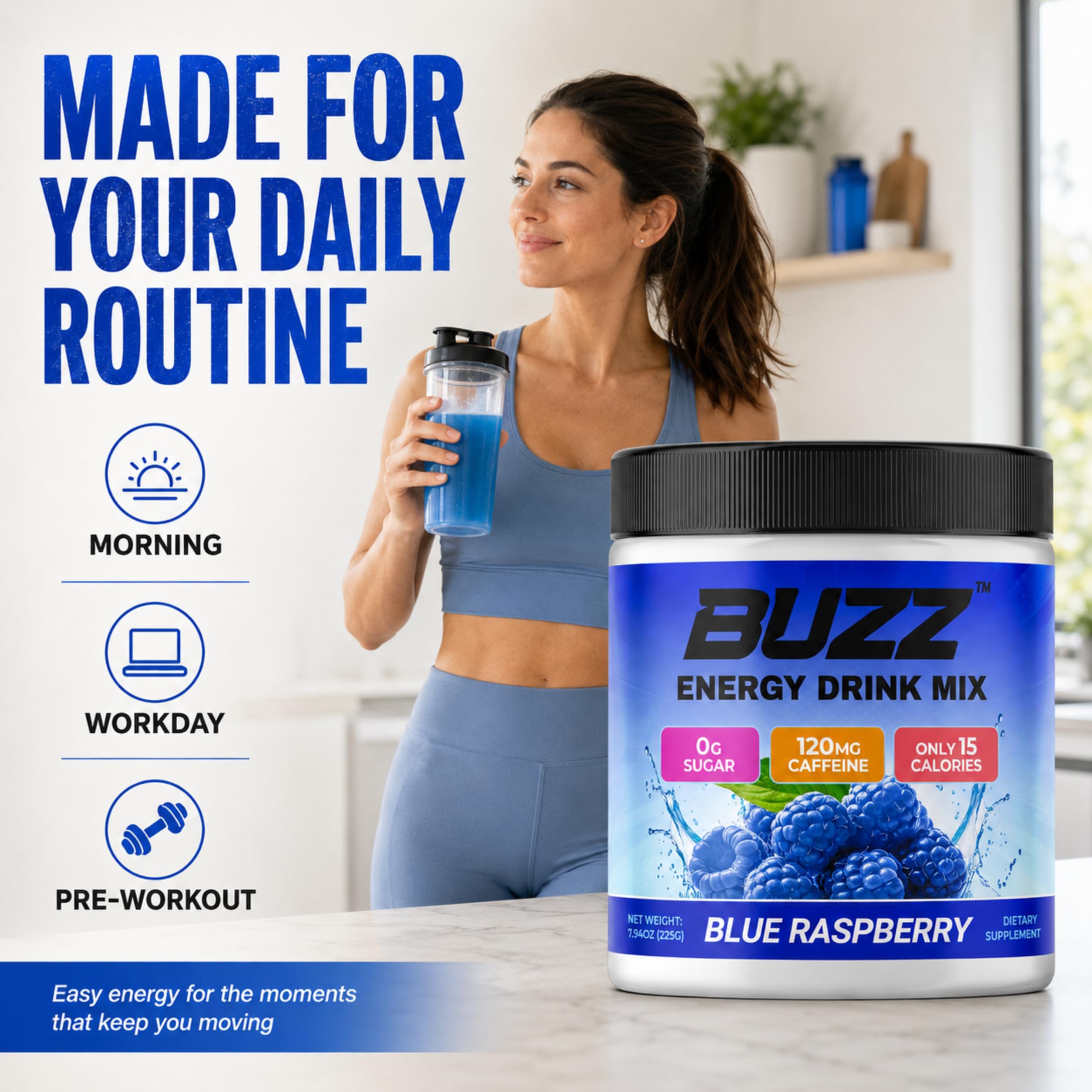 Sugar Free Energy Drink Powder - 18 Vitamins & Minerals, Raspberry Flavor — Amazon image 3