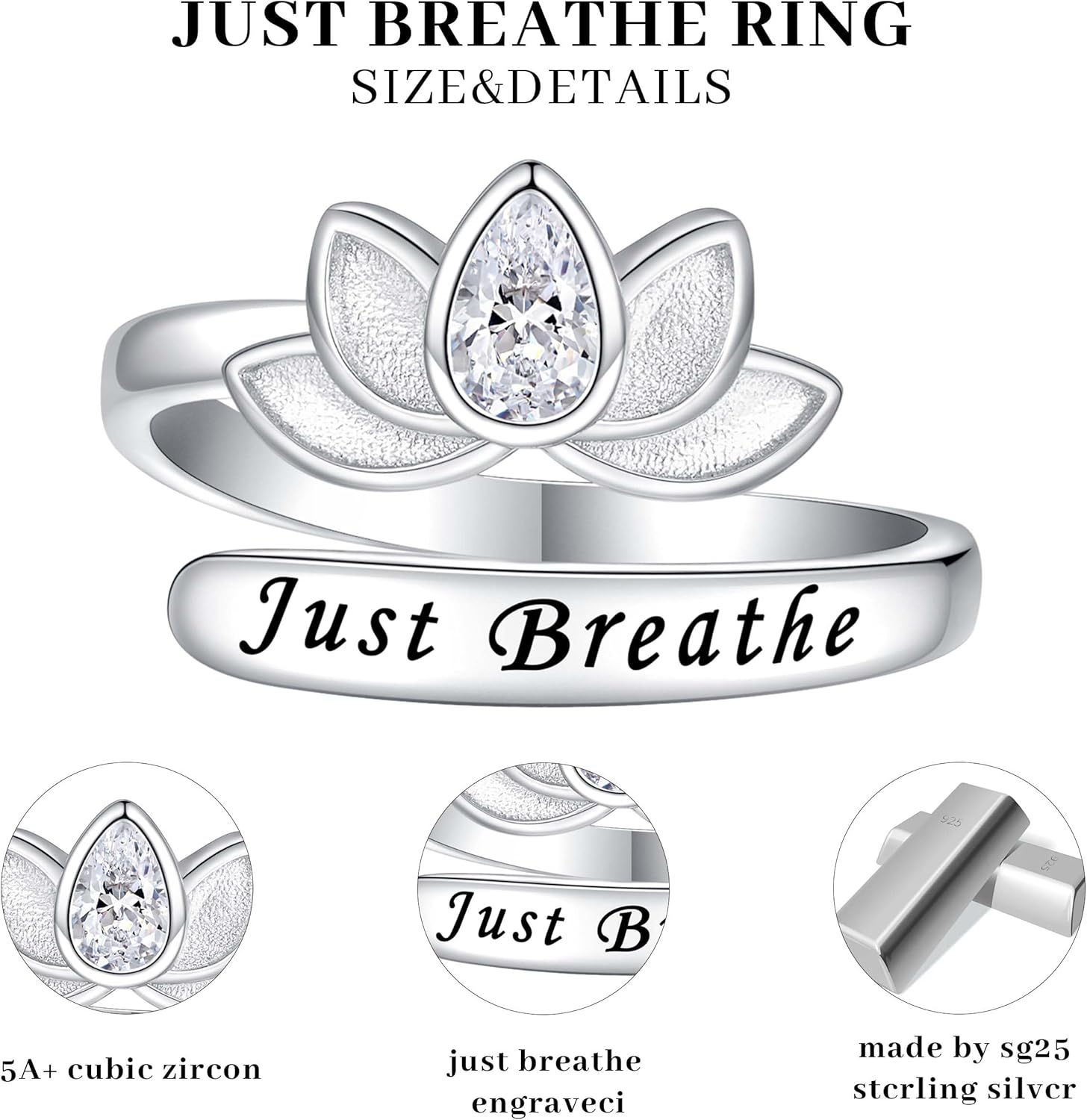 Vintage Spoon Rings for Women Adjustable 925 Sterling Silver Feather Cross Just Breathe Ring Thumb Ring Valentines Day Mother's Day Gifts for Mom & Grandma - Image 5