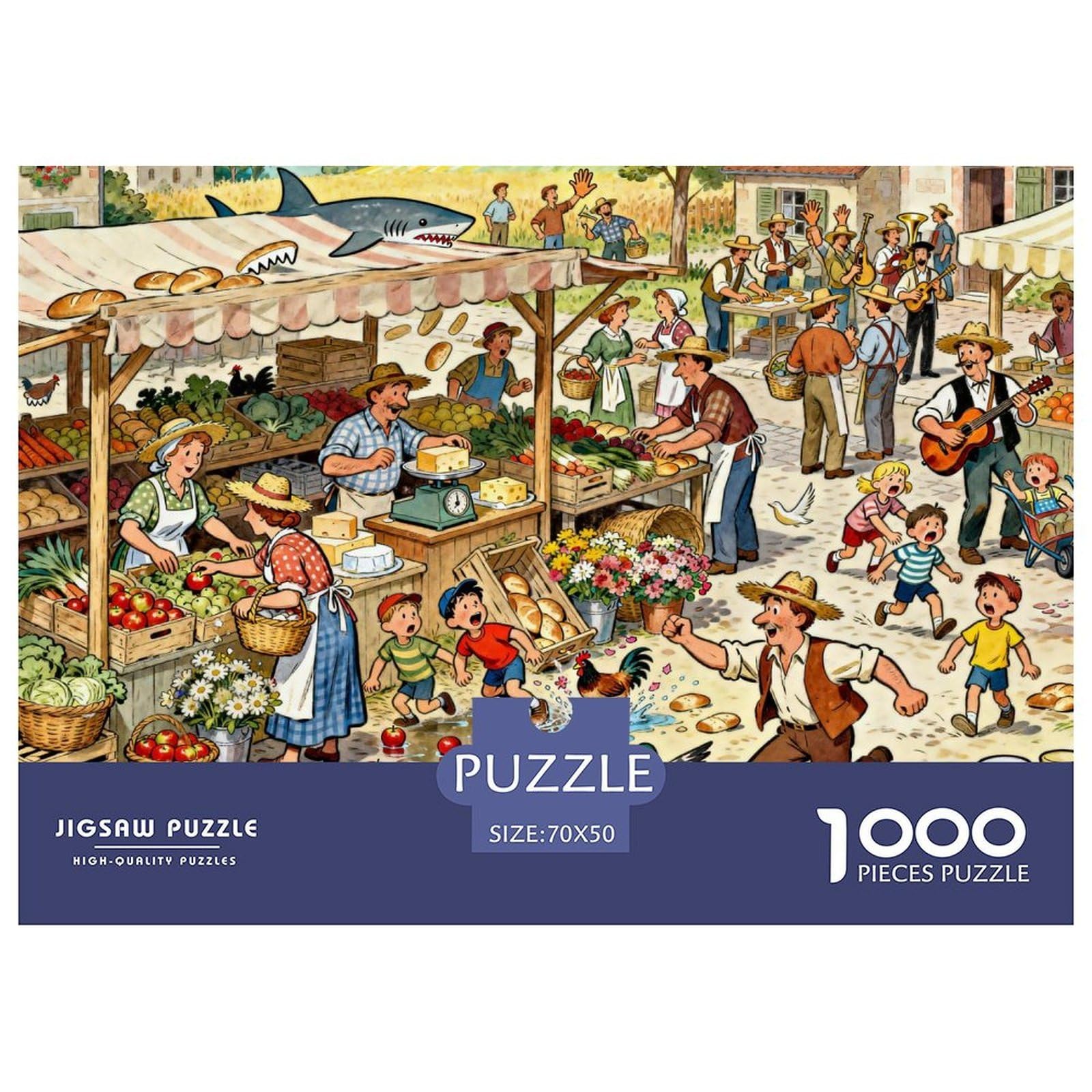 Farmers Market Chaos Wooden Jigsaw Puzzle Waterproof 1000 Piece Puzzles for Adults Impossible Challenging Games