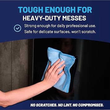 MW Pro Microfiber Cleaning Cloth | Blue | 12 Pack | 16 x 16 | All Purpose Microfiber Towels - Clean, Dust, Polish, Scrub, Absorbent