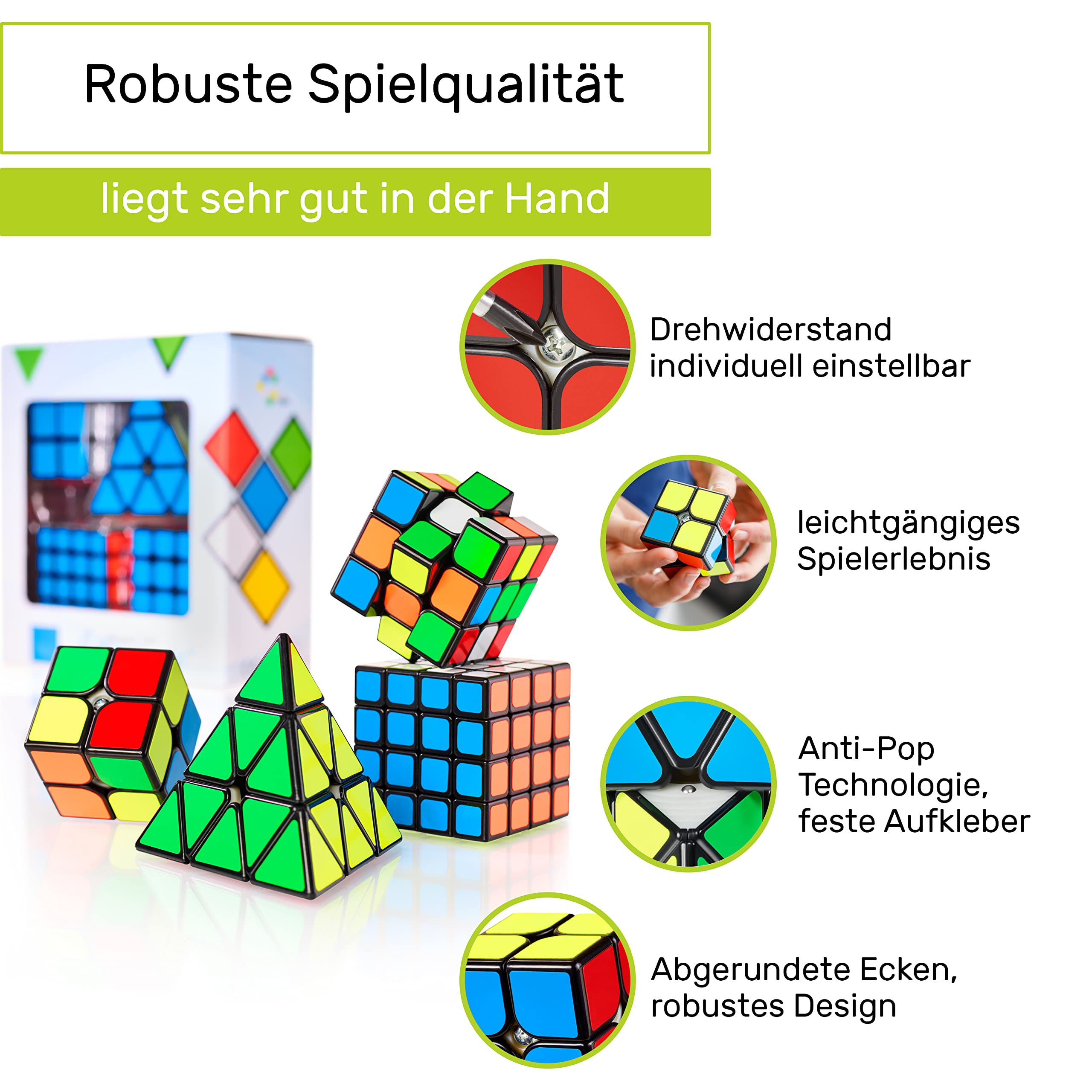 CUBIDI® Zauberwürfel Set - Speed Cube Set 2x2 3x3 4x4 Pyraminx Speedcube, Zauberwürfel für Kinder Erwachsene Anfänger 4 Stück