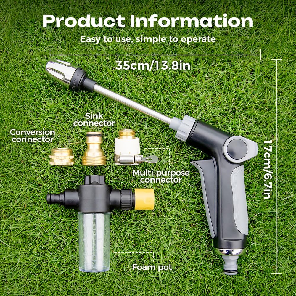 Aquoxis Pressure Washer,Pressure Washer Gun Set with All Garden Hoses,Hydro Power Water Jet Cleaner Attachment with 3 Metal Connector and Soap Dispenser,Adjustable Nozzle Clean Sprayer for Car,Outdoor - 4