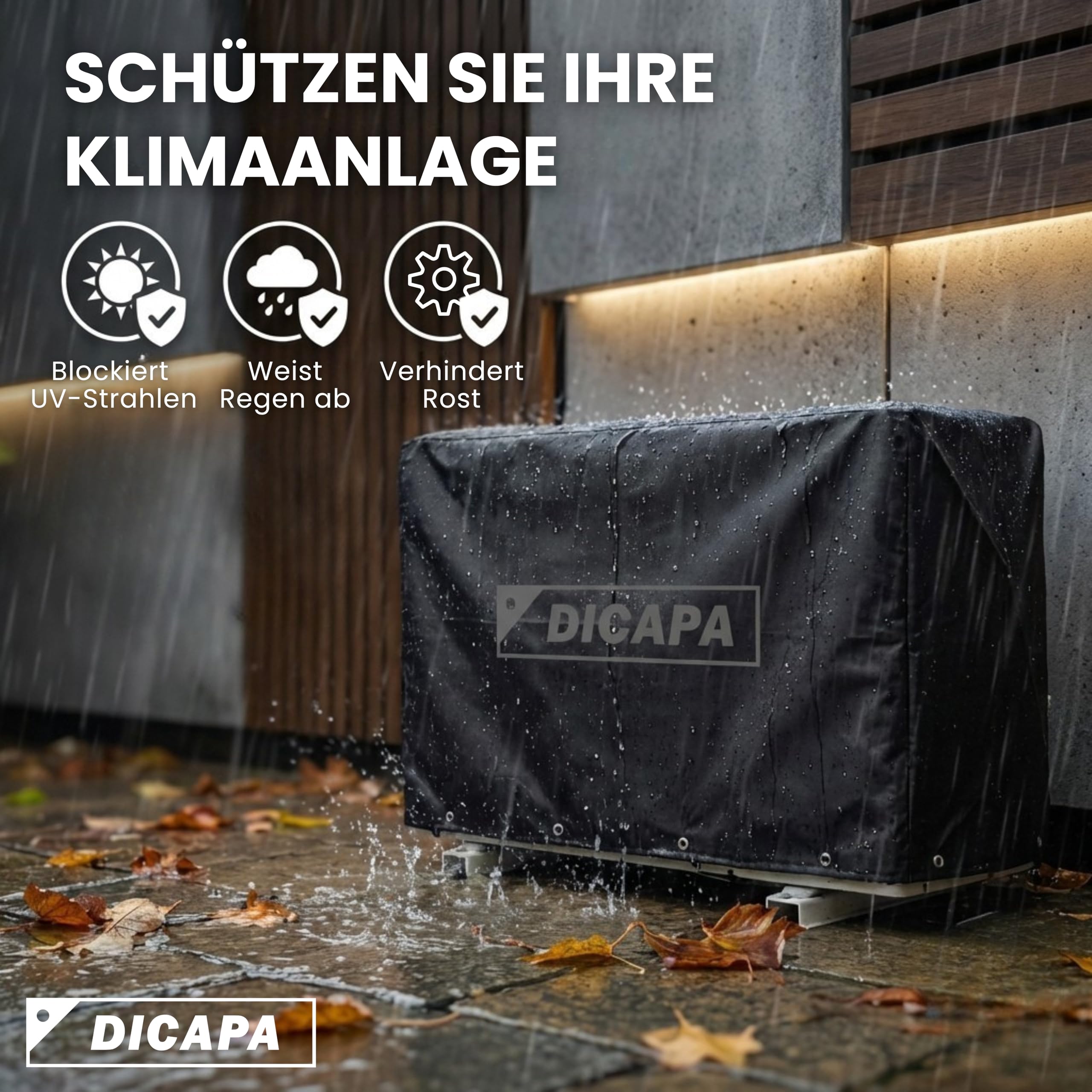 DICAPA Schutzhülle für Klimaanlagen, 90 cm x 55 cm x 30 cm, wasserdichtes und strapazierfähiges Material, Schwarz