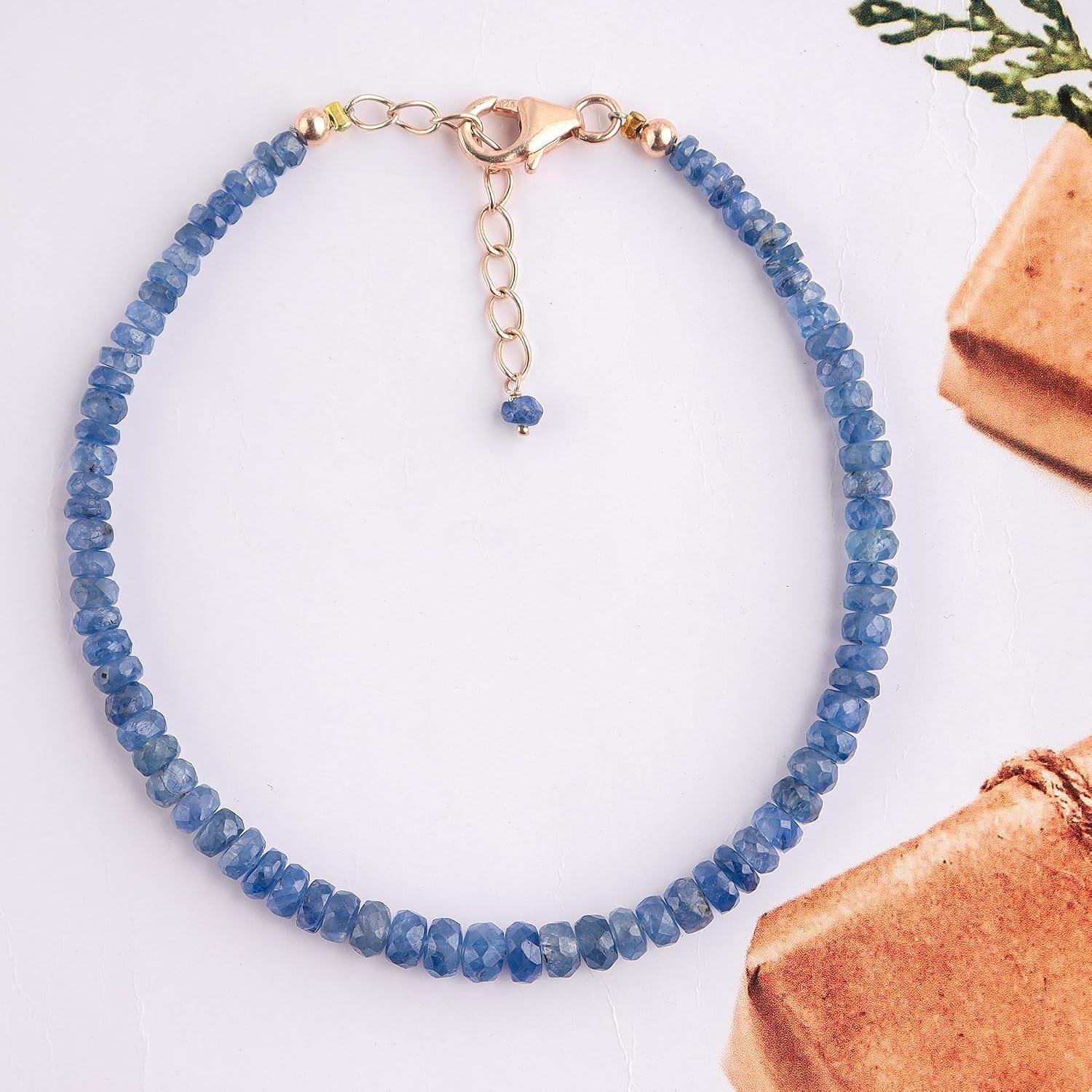 Gifts For Women Sapphire Blue Bracelets Jewelry Gold Bracelets For Women Gemstone Beads Dainty September Birthstone Crystals and Healing Stones14K Rose Gold Plated 925 Sterling Silver Chain 8 inch