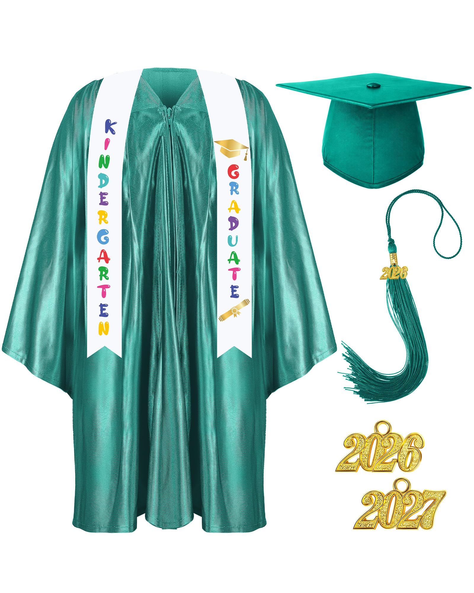 Foaincore 2026 Year Preschool and Kindergarten Graduation Gown Cap Tassel Set with 2026 Charm Printed Stole Grad Gift