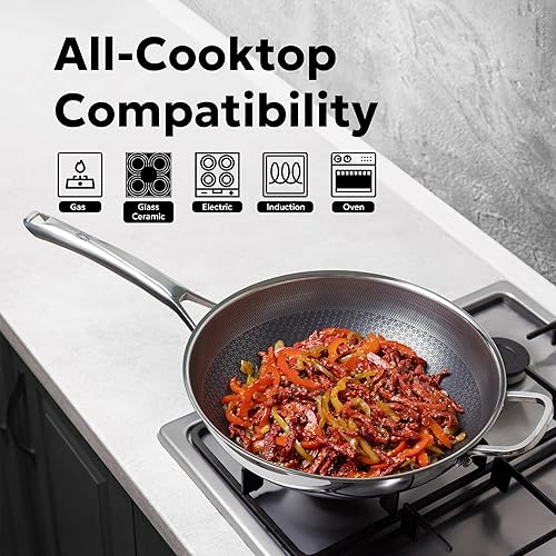 Miniatura 3 de Sartén híbrida para wok, antiadherente, sin PFOA, wok de inducción de 12 pulgadas con tapa, sartén de cocina apta para lavavajillas para todas las