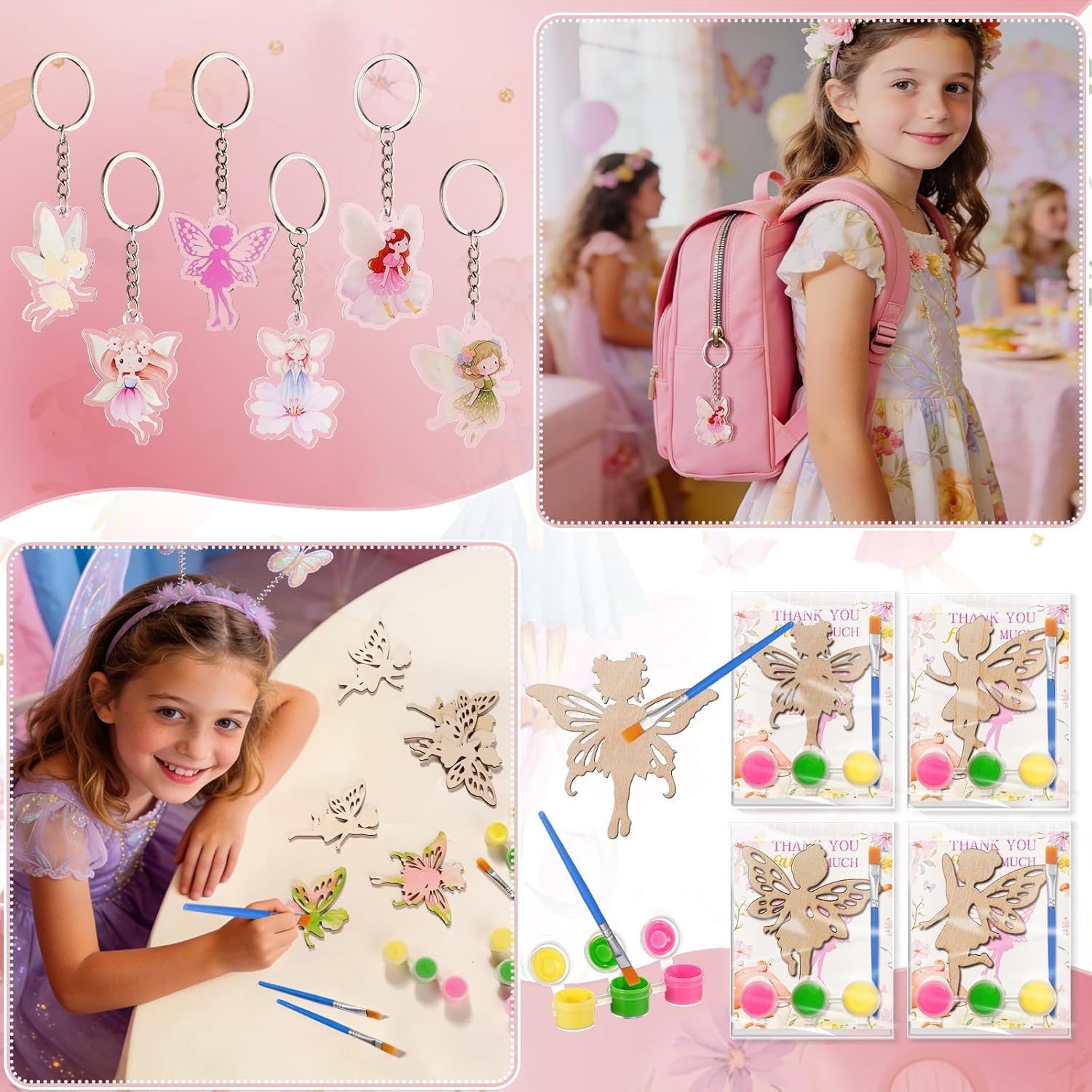 Vanblue 140 Pcs Fairy Party Favors Floral Fairy Themed Birthday Decorations Supplies Goodie Bag Stuffers Gift Bags for Girls,DIY Crafts and Classroom Rewards