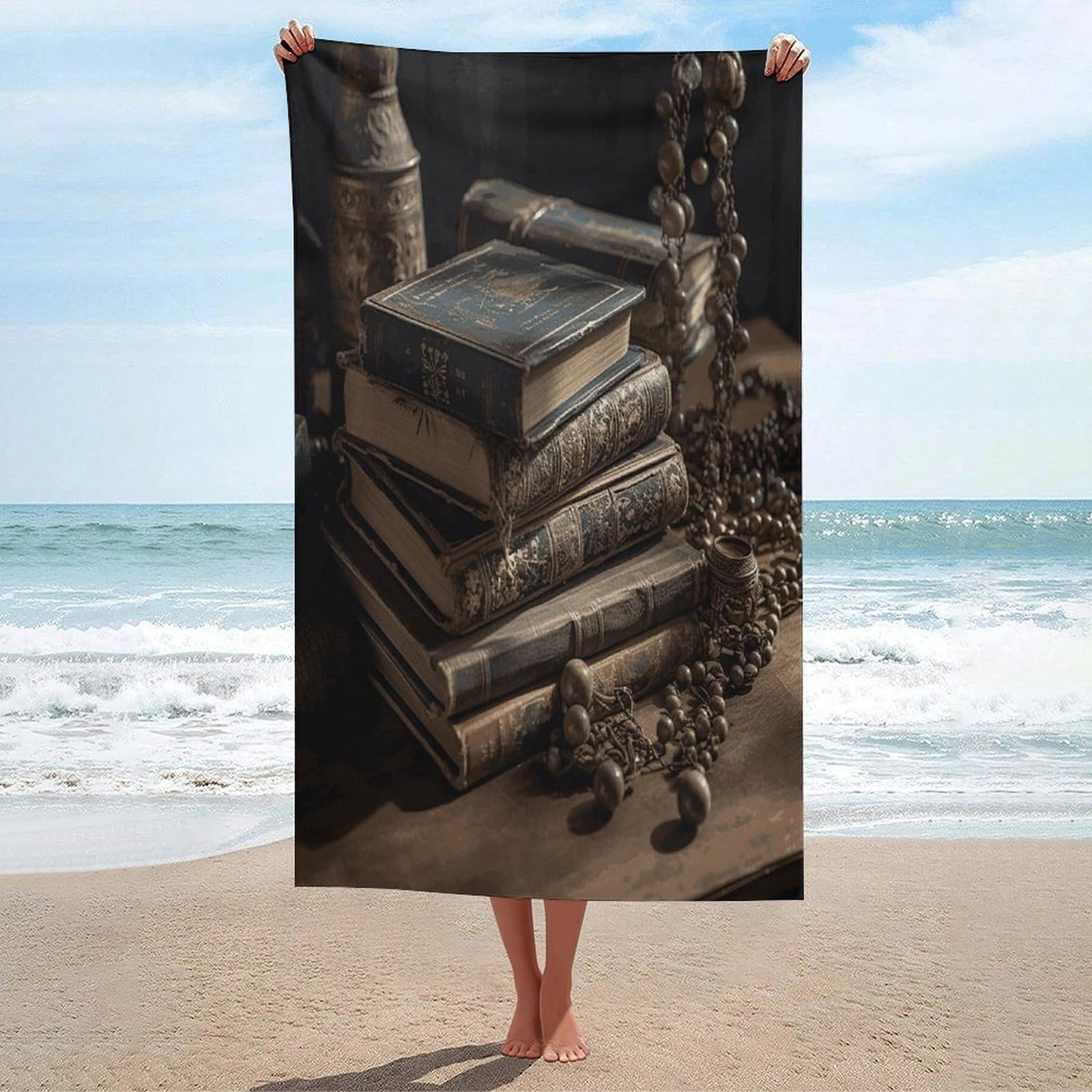 Adfgyerh Unisex Style Stack Of Old Books Bath Towels Beach Towel Lightweight Quick Dry, Bath Towel For Travel Sports Pool Swimming Bath Camping Yoga Adults130x80cm