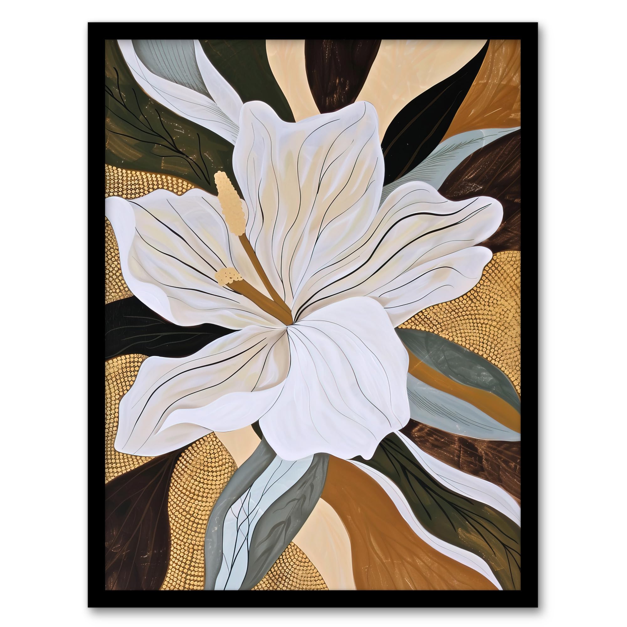 Artery8 Lily Flower Painting Earth Tone Delicate Floral Living Room Artwork Framed Wall Art Print A4