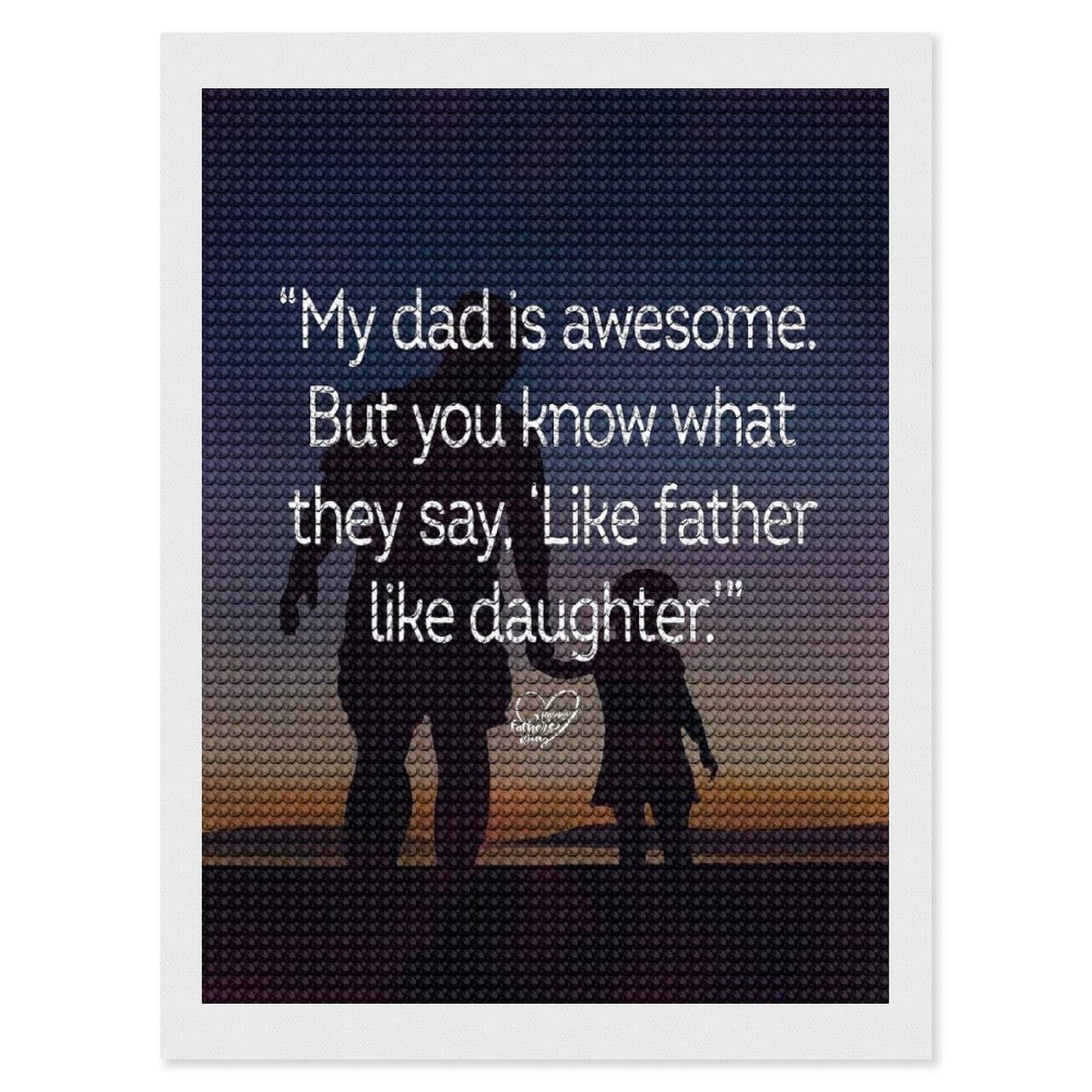Junmoney Father and Daughter Quotes Diamond Art Kit 12"x16", Vintage Style Decor, Stress Relief Craft, Decor Project, Relaxing DIY, Creative Hobby