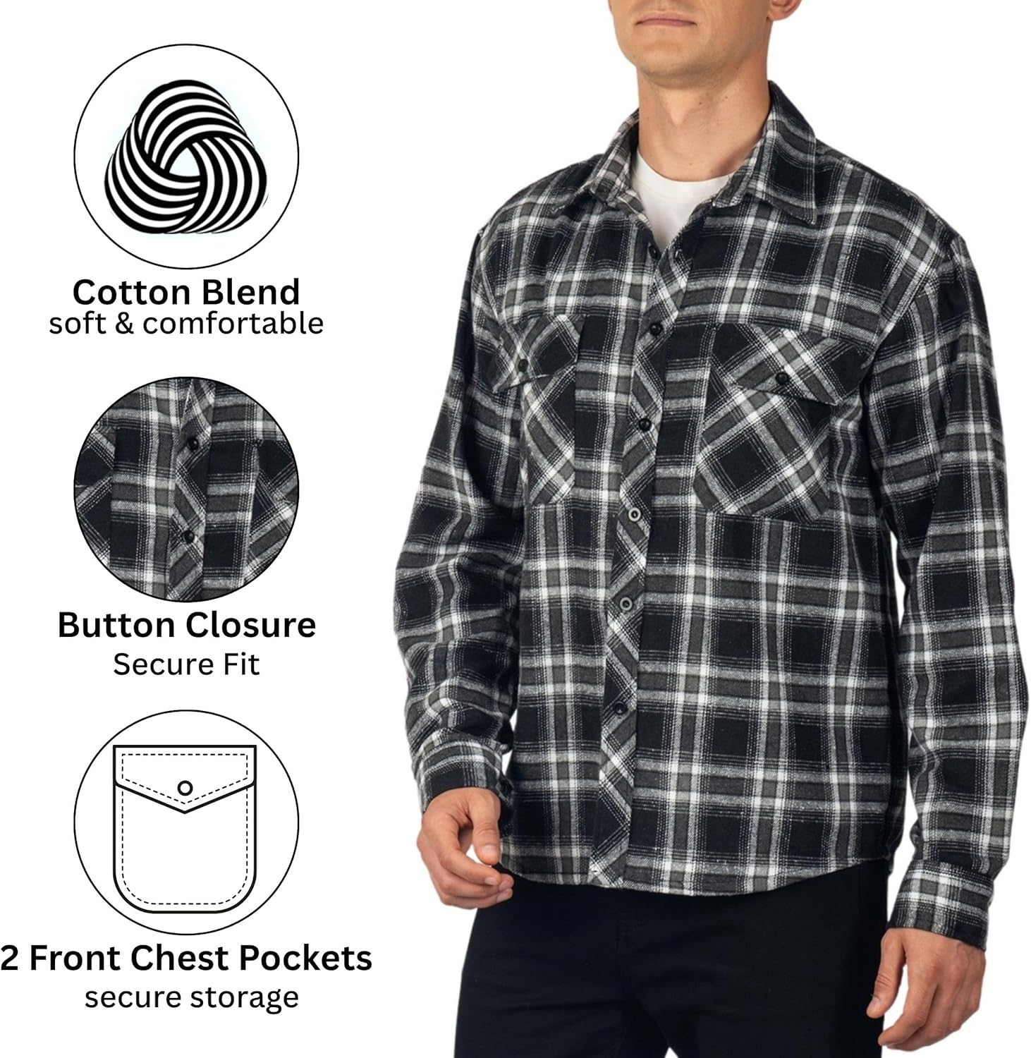 Alpine Swiss Mens Flannel Shacket Long Sleeve Plaid Button Down Shirt Jacket Light Cotton Blend Fall Work Outdoor Overshirt - Image 3