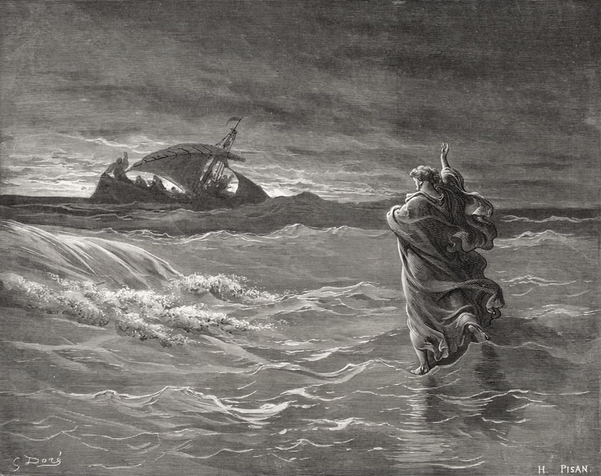 Art impression tableaux Jésus marchant sur l'eau pour les décorations de maison zen 60x90cm