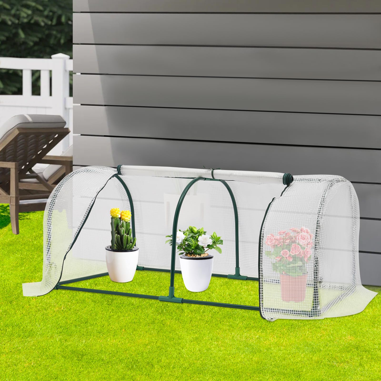 Mała szklarnia na balkon z oknem zwijanym, 120 x 60 x 50 cm, szklarnia na pomidory, mini inspekt, w zestawie 10 zacisków, do ogrodu, na taras, do uprawy warzyw