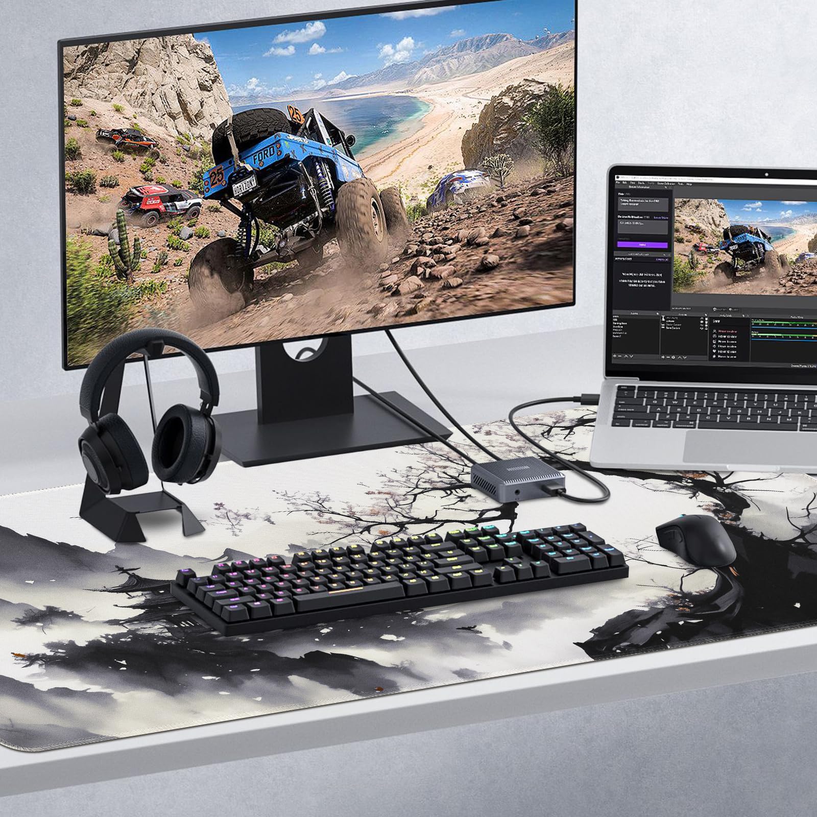 Niviy Tappetino Mouse XXL,1200x600x3mm Tappetino per Mouse con Motivo di pittura a inchiostro,Mouse pad da gaming in gomma antiscivolo di grande dimensione per tavolo, computer desktop
