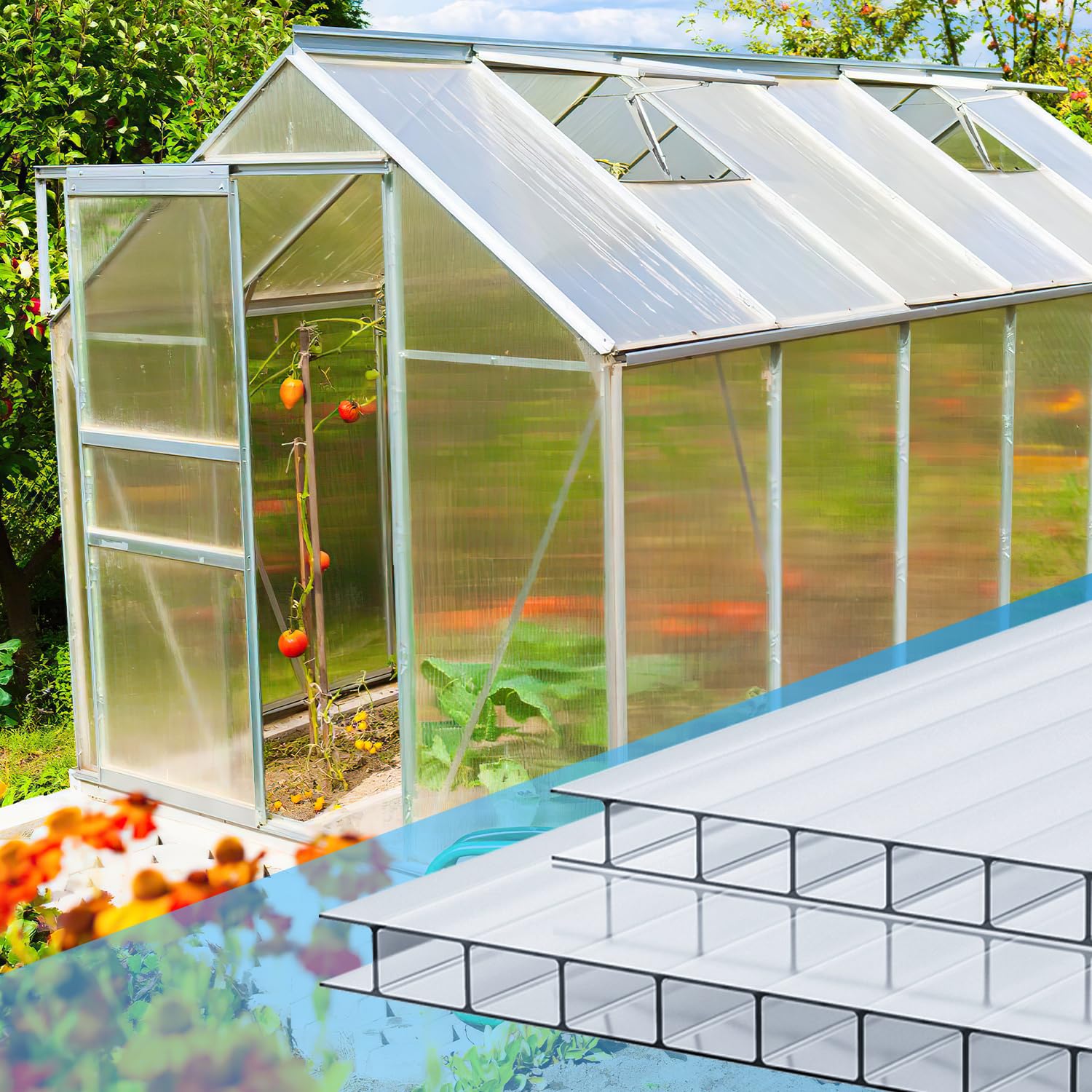Gimisgu 5 lastre alveolari in policarbonato (60,5 x 121 cm), 8 mm, piastre doppie da 1,2 kg/m², per serra, giardino e serra