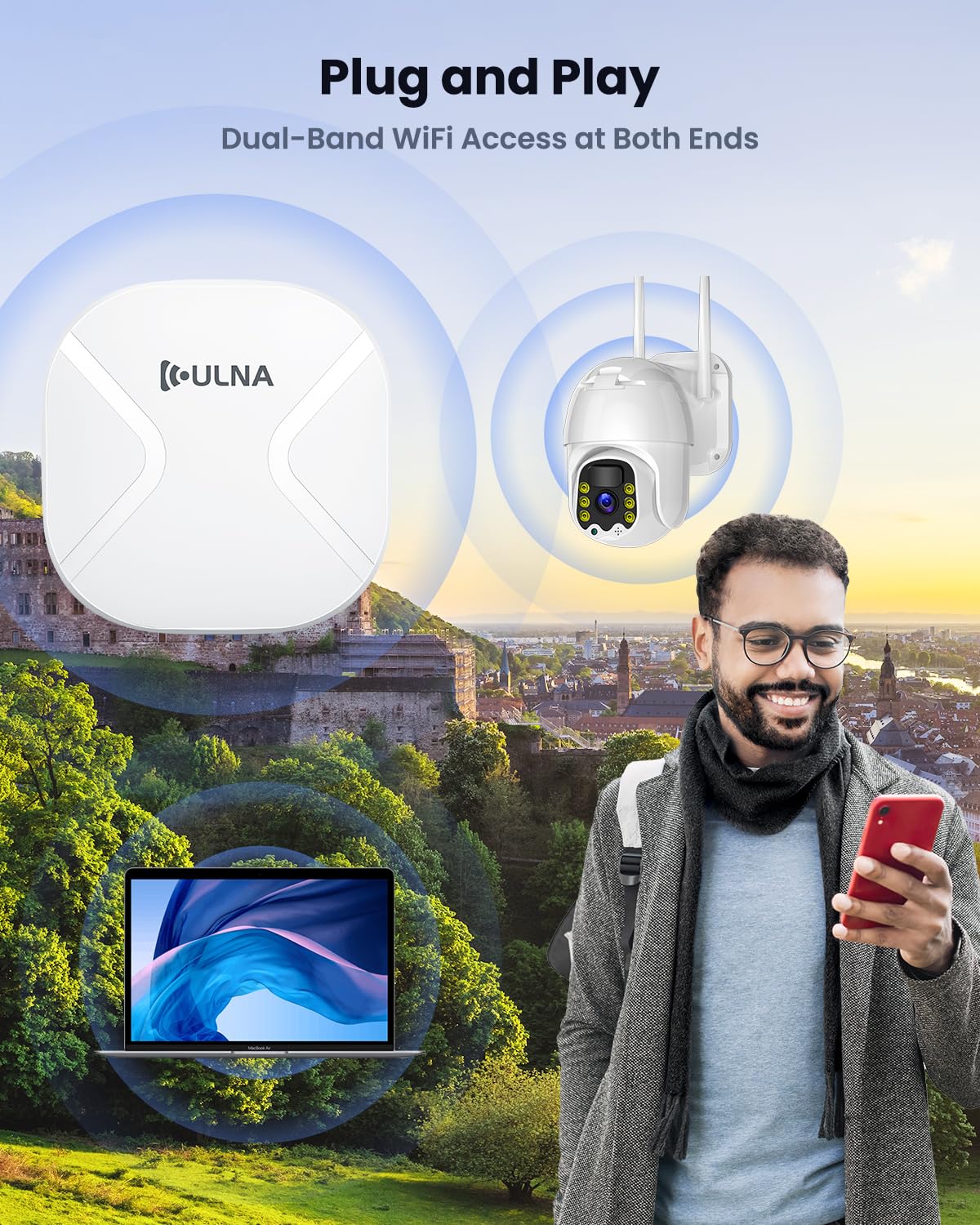 Pont sans fil AX3000 WiFi6 extérieur : Pont WiFi double bande ULNA 5 km avec LAN 1 x 2,5 Gbit/s + 1 x 1 Gbit/s, PoE 24 V, supports pour transmission PtP/PtMP vers grange/magasin/garage CPE806S