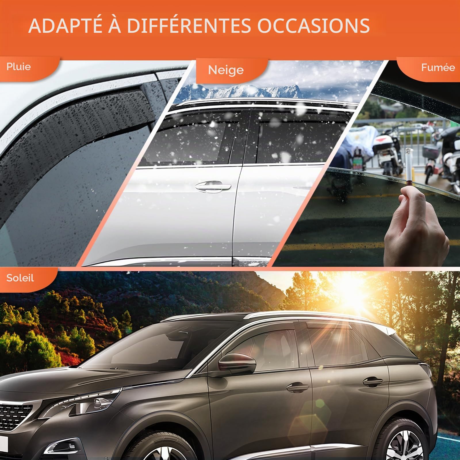 4 pièces Déflecteurs de vent, pare-pluie pour vitres, compatible avec Peugeot 3008 MK2 5 portes 2017-2023, protection contre la pluie et le vent