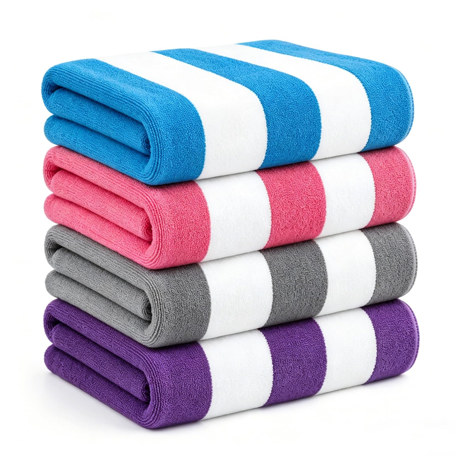 Whale Flotilla Serviette de Plage en Microfibre, Serviette de Bain à Rayures Cabana, Lot de 4, Rouge, Gris, Bleu, Violet, 76x152 cm, Douce, Légère, Absorbante