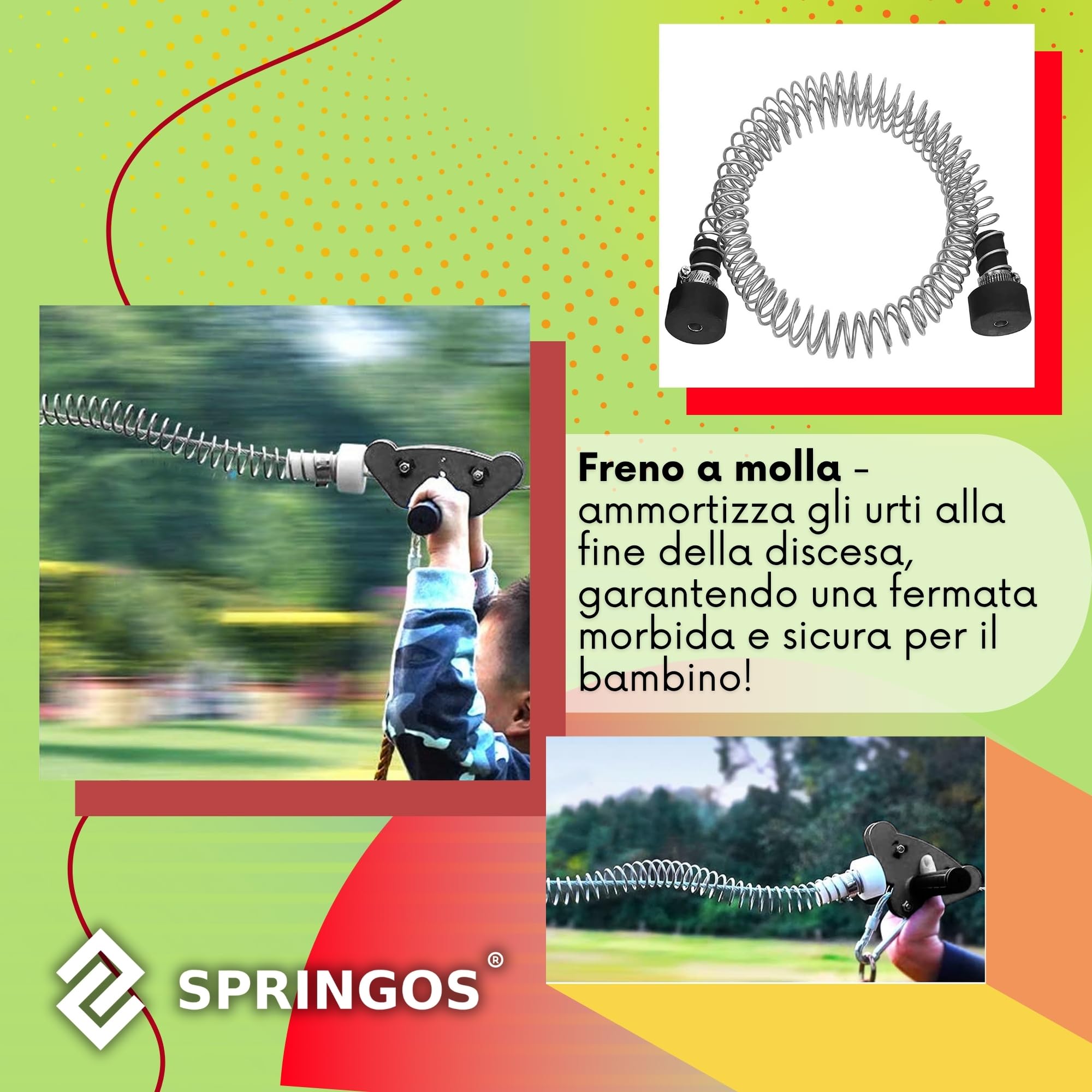 SPRINGOS Fune da 30 m per bambini, set con carrello scorrevole, sedile, freno di sicurezza e protezione per alberi, fino a 120 kg, dispositivo da arrampicata per esterni