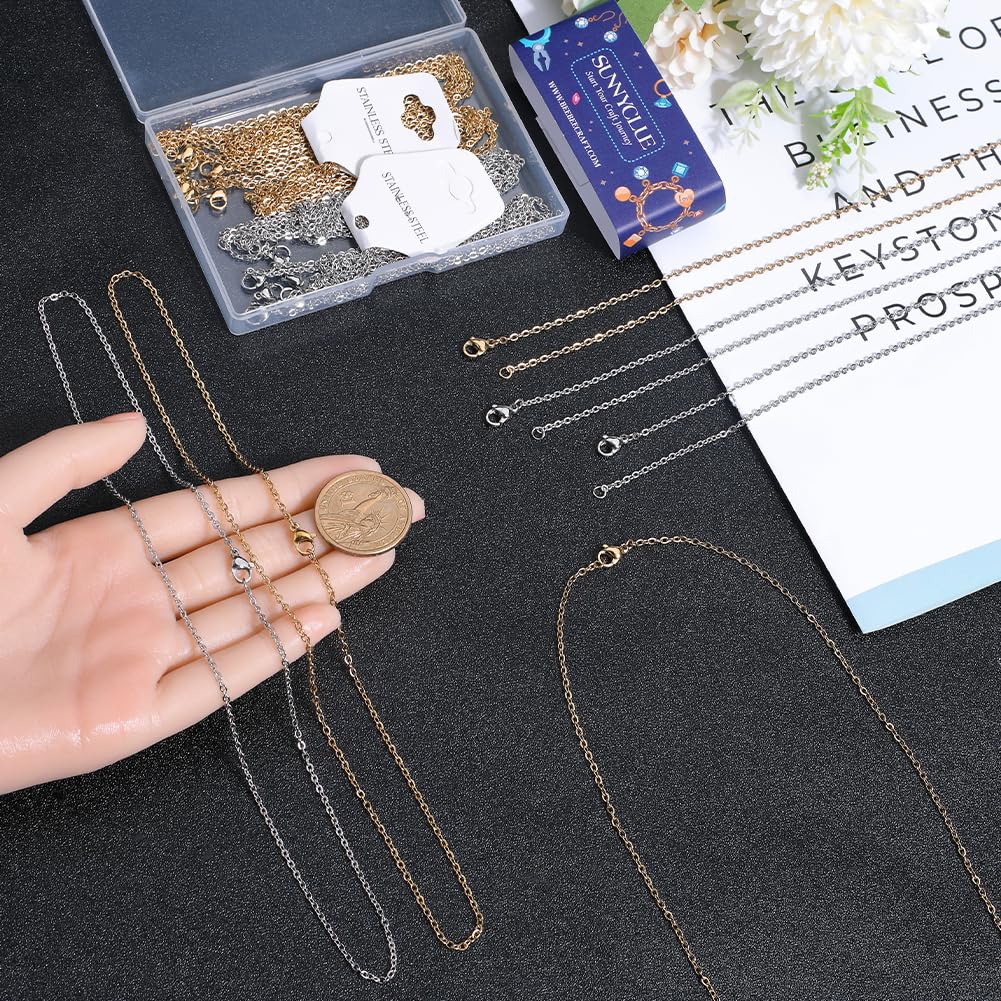 SUNNYCLUE Lot De 20 Chaînes En Acier Inoxydable Doré 50cm - 2mm - Avec Fermoir Mousqueton Pour Création Bijoux