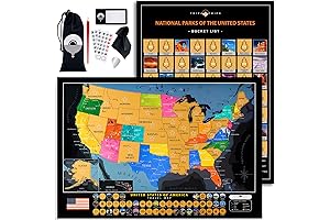 USA 50 Landmarks Scratch Poster, Map with Flags, 24x17 Deluxe Gift Box