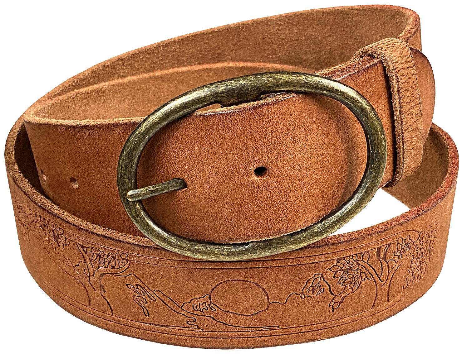 BS060-JT6028 Tree of Life Embossed Casual Jean Belt Genuine One Piece Full Grain Leather Belt 1-3/4