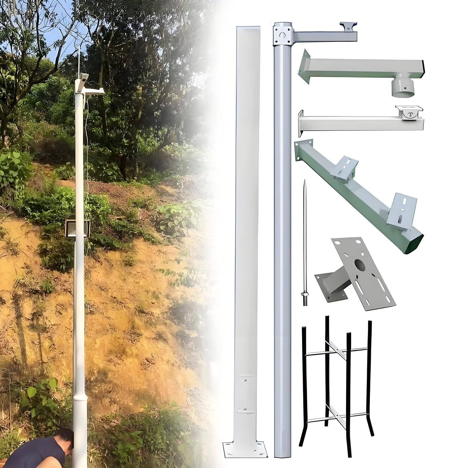 Soporte de poste de cámara de seguridad extraíble, 3,5 m, soporte de poste para exteriores con 4 soportes, soporte de vigilancia universal para cámaras PTZ Dome Bullet