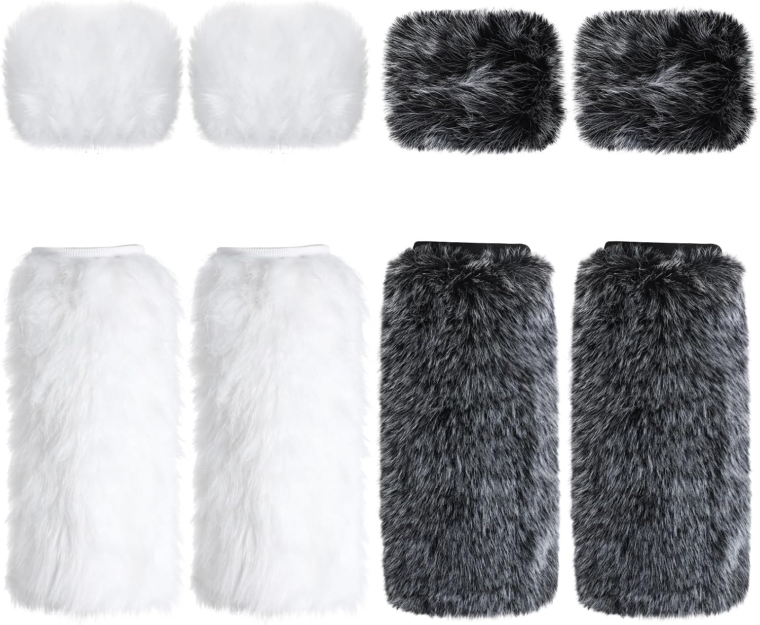 Liitrsh 4 Pairs Furry Leg Warmers and Faux Fur Cuffs Set Long Warm Boot Cuff Winter Wrist Cuff for Women Party