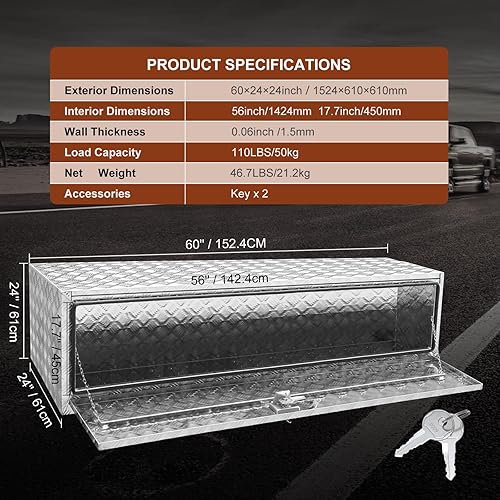 Miniatura 17 de VEVOR Underbody - Caja de almacenamiento para camioneta de 24 x 14 x 16 pulgadas, caja de herramientas de aluminio resistente con cerradura y Negro