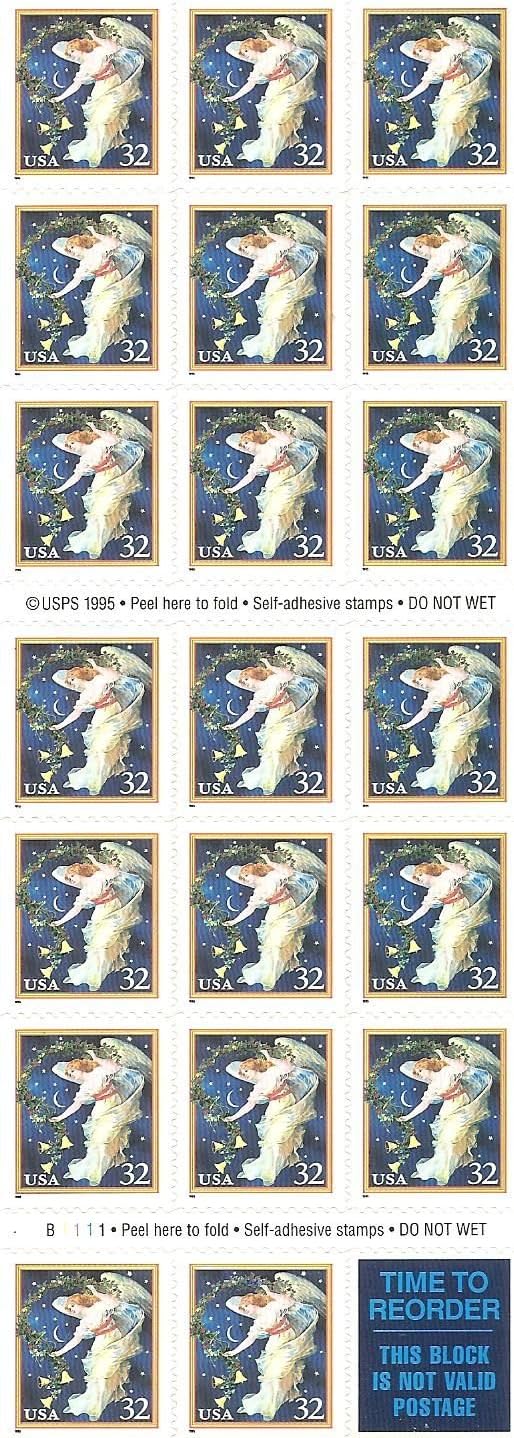 HOLIDAY GREETINGS CHRISTMAS ANGEL Pane of 20 x 32¢ US Postage Stamps 1995