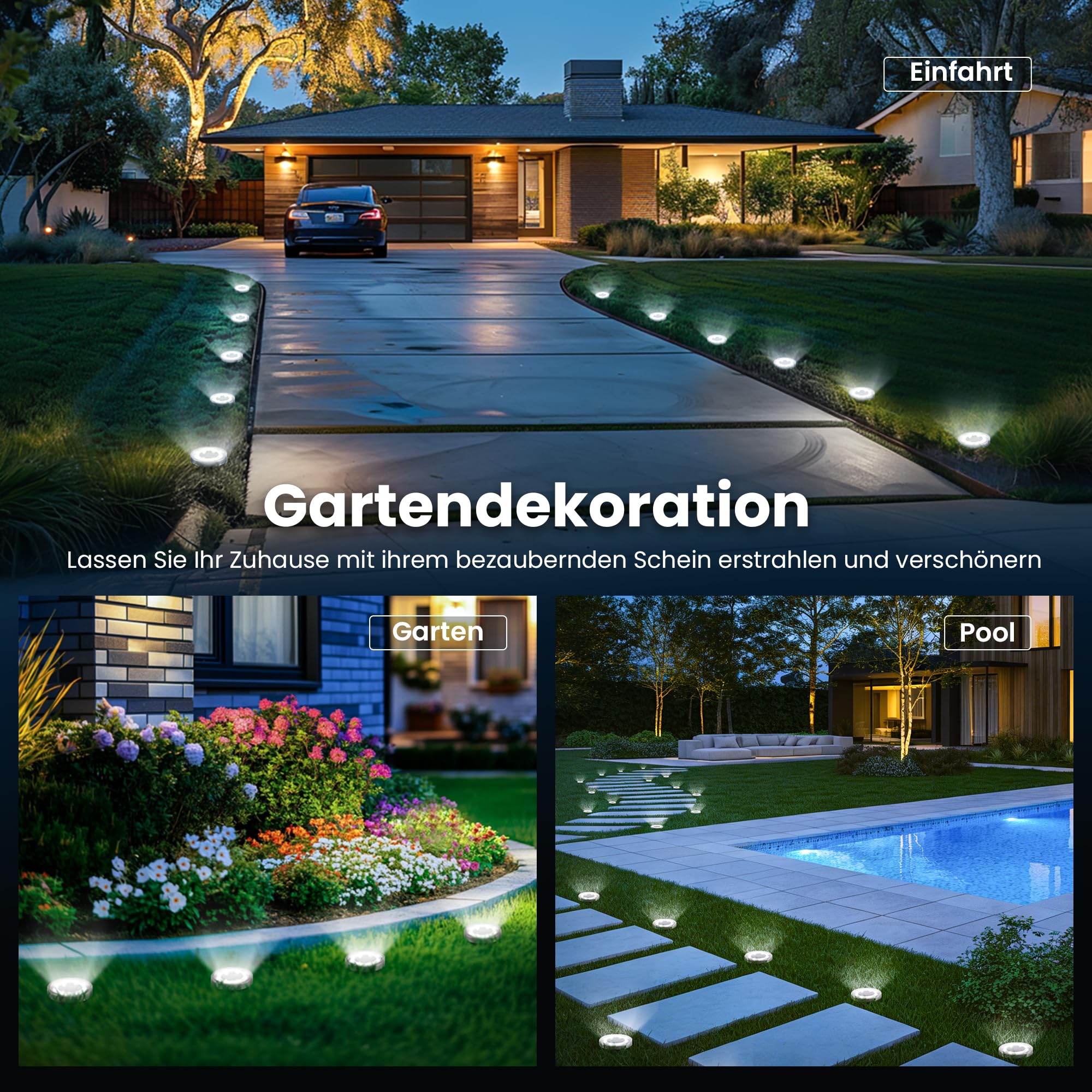 Solpex 10 Stück Solar Bodenleuchten Aussen, 8 LEDS Solarlampen für Außen Garten, Wasserdichte Solarleuchten Garten, LED Solar Solarleuchten für Aussen, Hof, Terrasse und Wege(Kaltweiß)