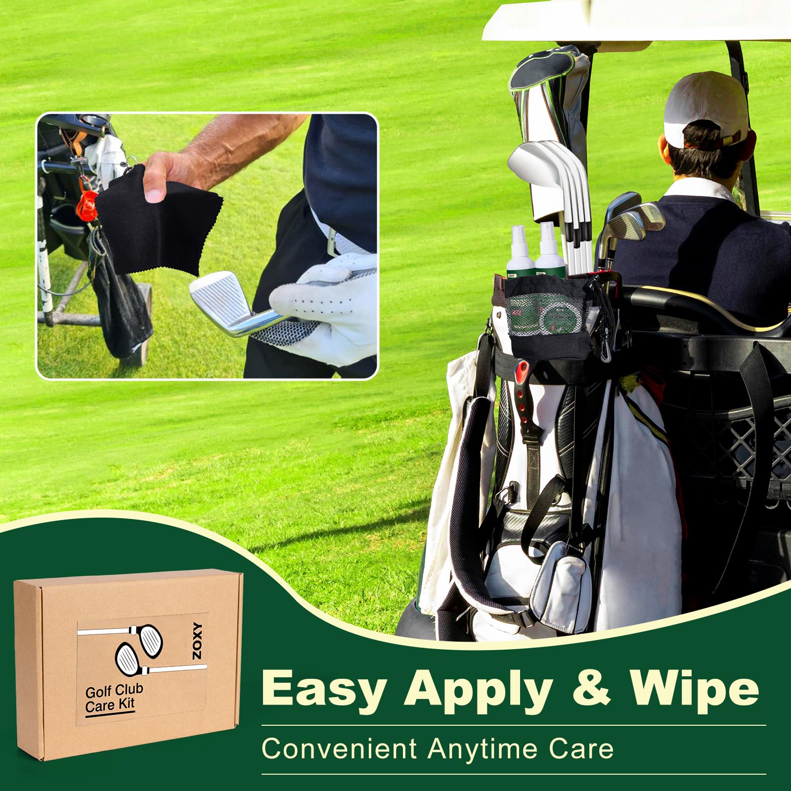 ZOXY Kit de limpieza de club de golf - Limpiar, pulir y restaurar planchas, conductores, putters - Kit de pulido de club de golf con pulido de club de golf, limpiador de club de golf