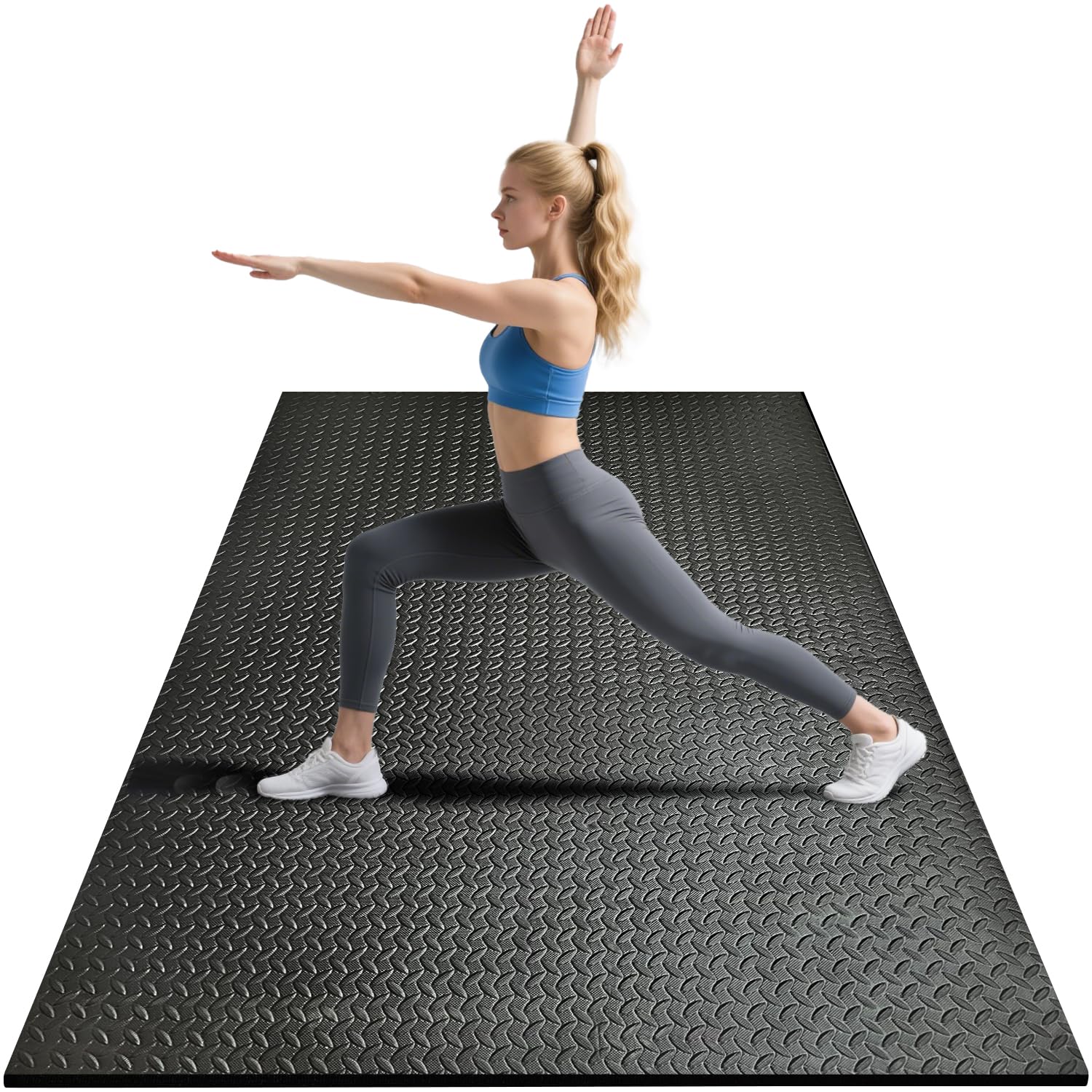 4x6ft Gym Floor Mat 10mm Thick - Large TPE/NPE Foam Workout Mat for Home Gym, Garage Floor, Yoga & Exercise - Non-Slip Eco-Friendly Fitness Mat (Black)
