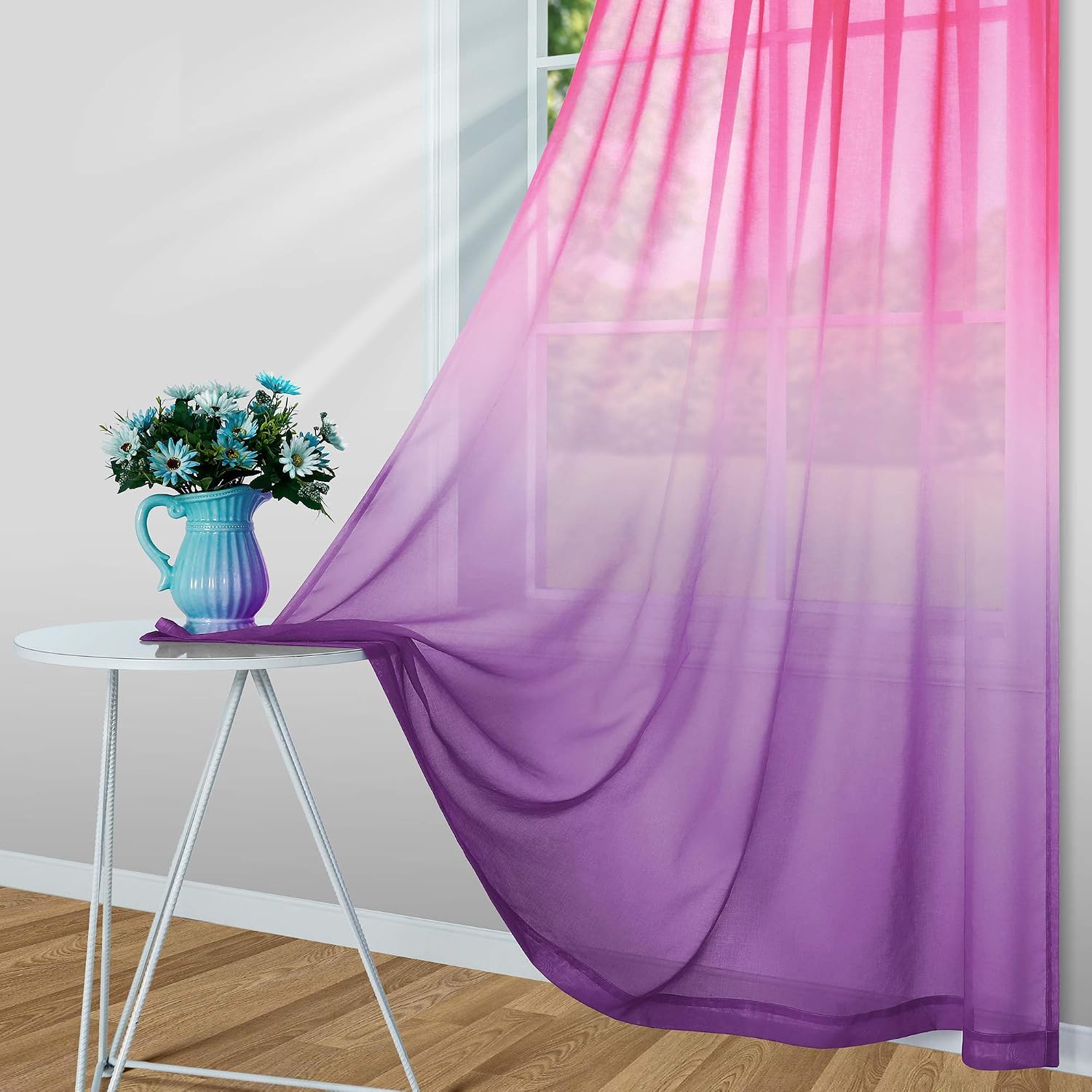 Mrs.Naturall Pink and Purple Curtains for Girls Room Decor, Girly Whimsical Pastel Sheer Kids Curtains, Y2K Aesthetic Ombre Princess Curtains for Girls Bedroom Playroom, 52" W x 63" L