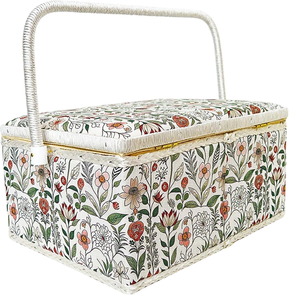 Caja grande vacía para cesta de costura con bandeja extraíble para reparar manualidades y almacenamiento, jardín verde