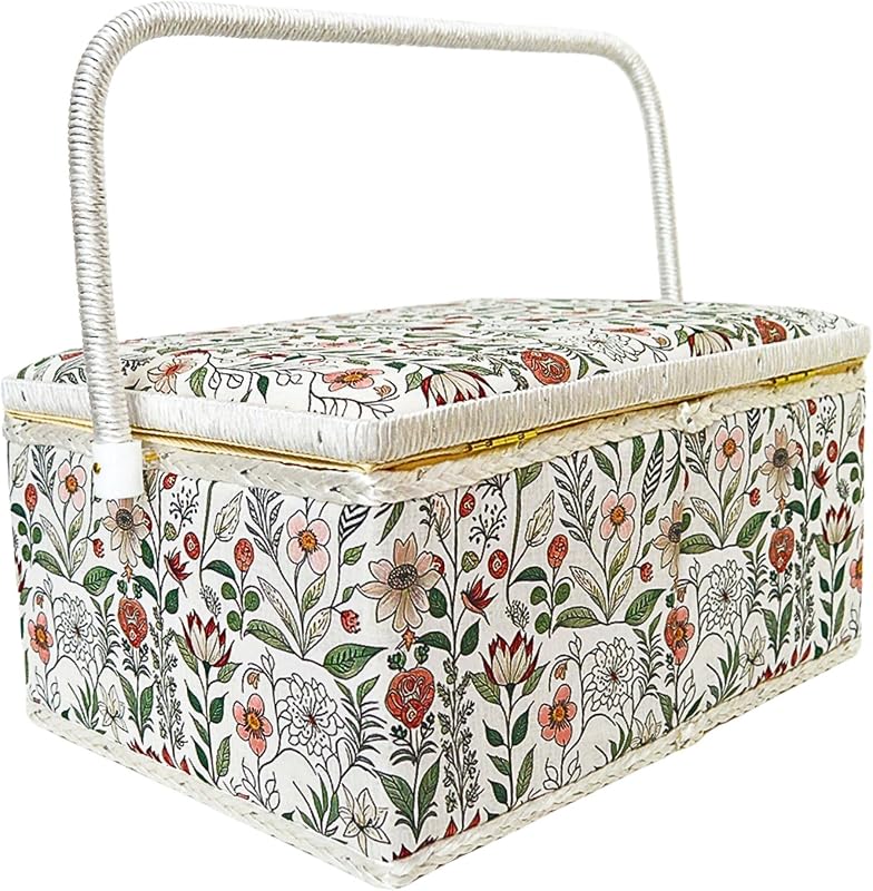 Caja grande vacía para cesta de costura con bandeja extraíble para reparar manualidades y almacenamiento, jardín verde